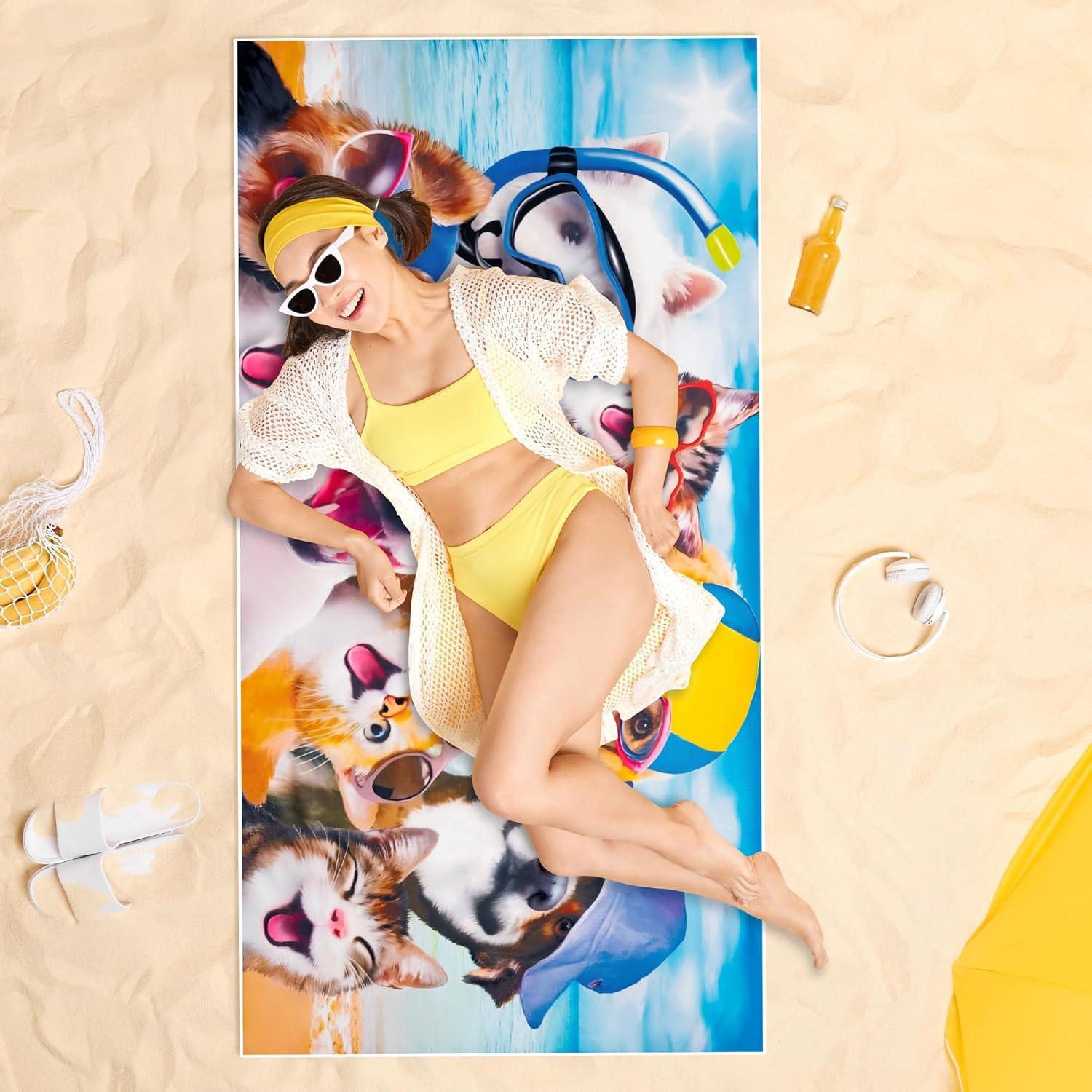 Toalla de Playa Grande FMuimshouwo Gatos y Perros 76x152 cm