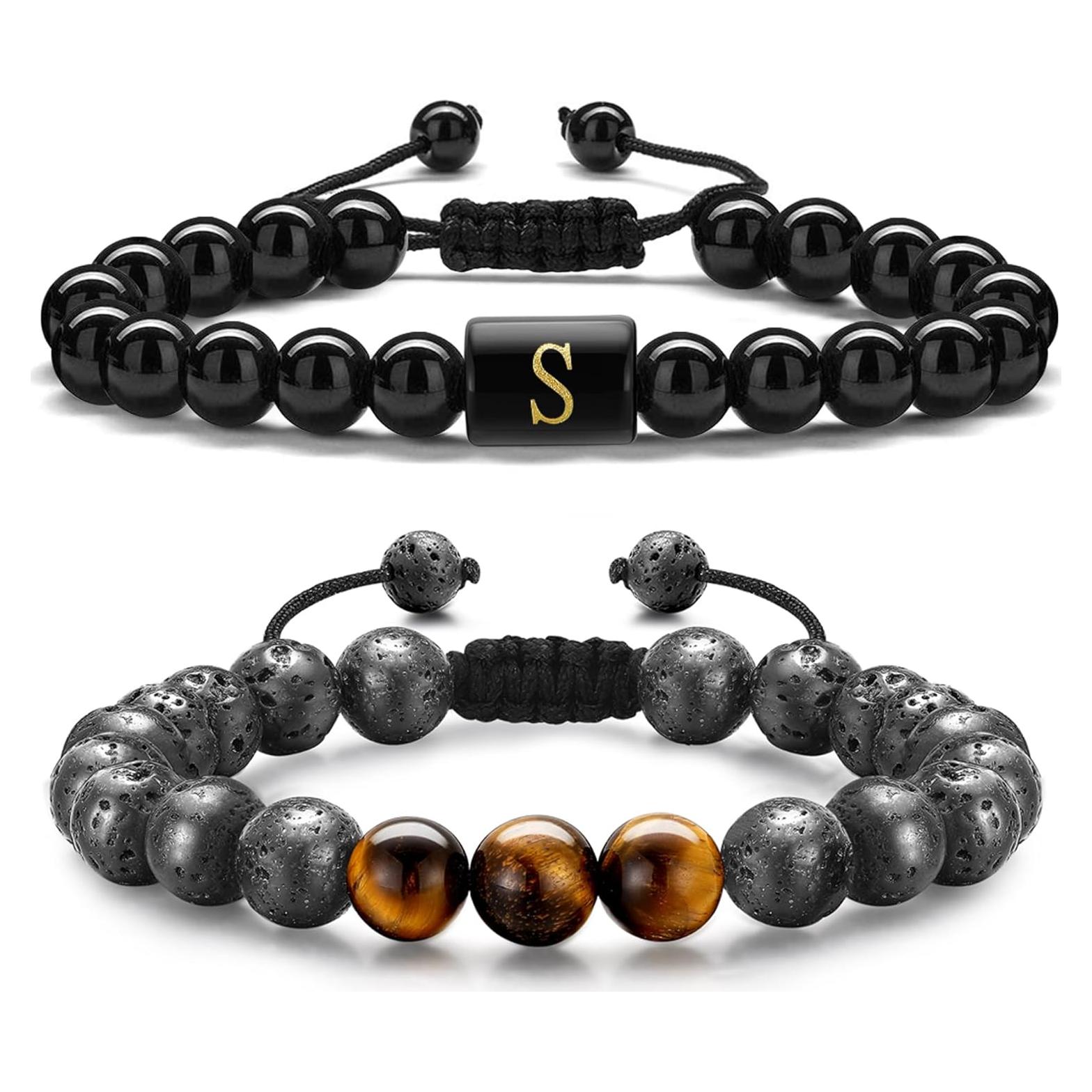 Pulsera Inicial STORUP para Hombres - Lava y Ojo de Tigre 8mm