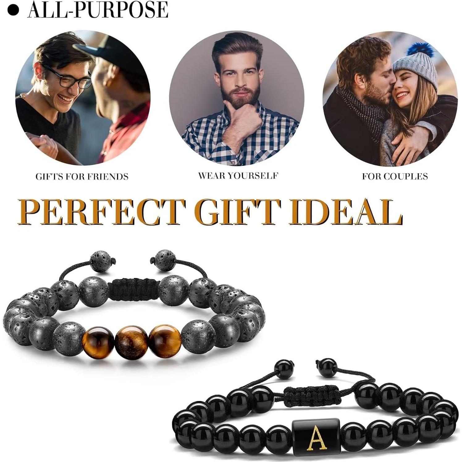 Pulsera Inicial STORUP para Hombres - Lava y Ojo de Tigre 8mm