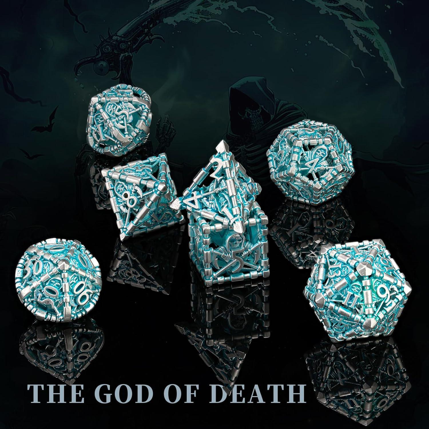 Juego de Dados D&D HNCCESG 7 Piezas Metal Hueco Azul Blanco