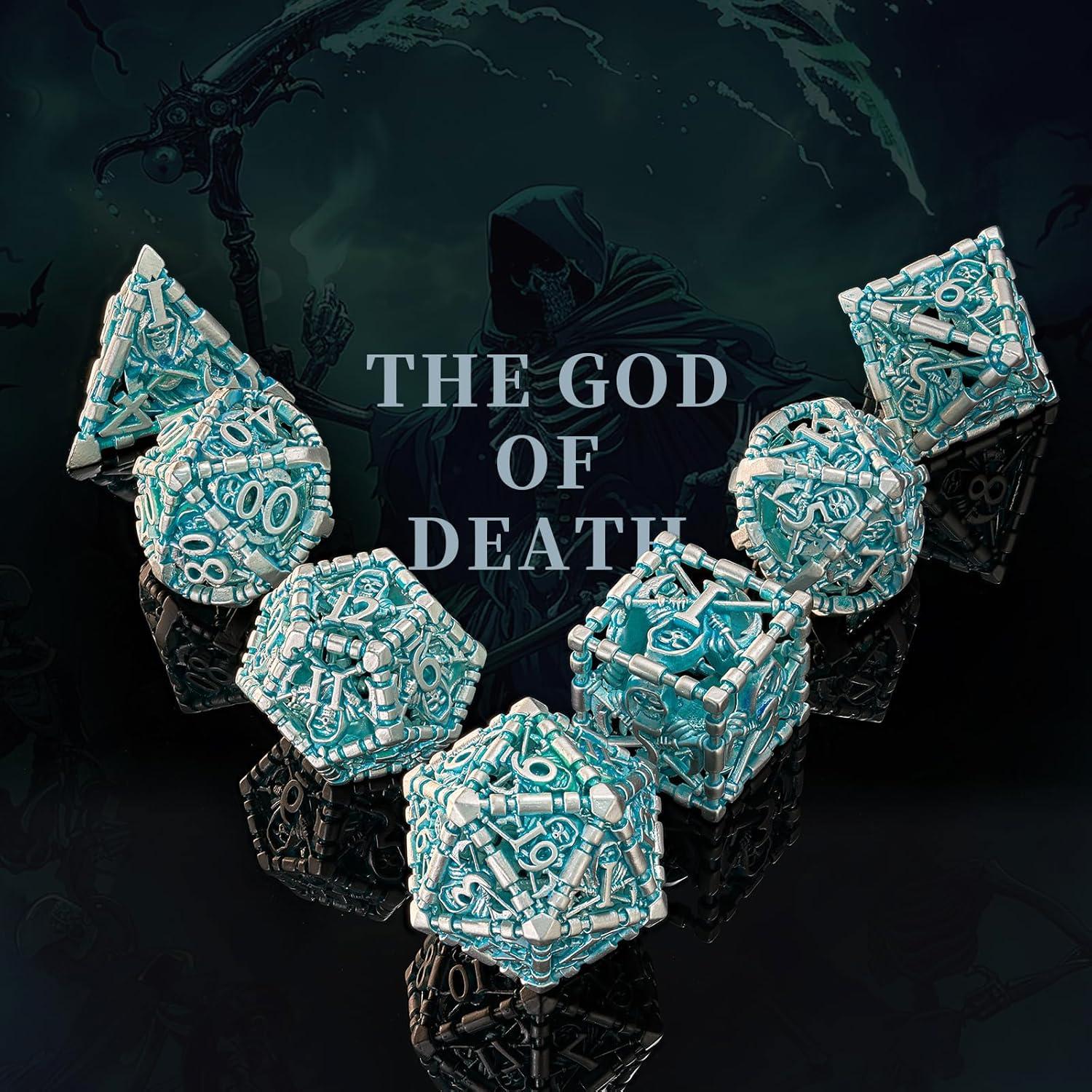Juego de Dados D&D HNCCESG 7 Piezas Metal Hueco Azul Blanco
