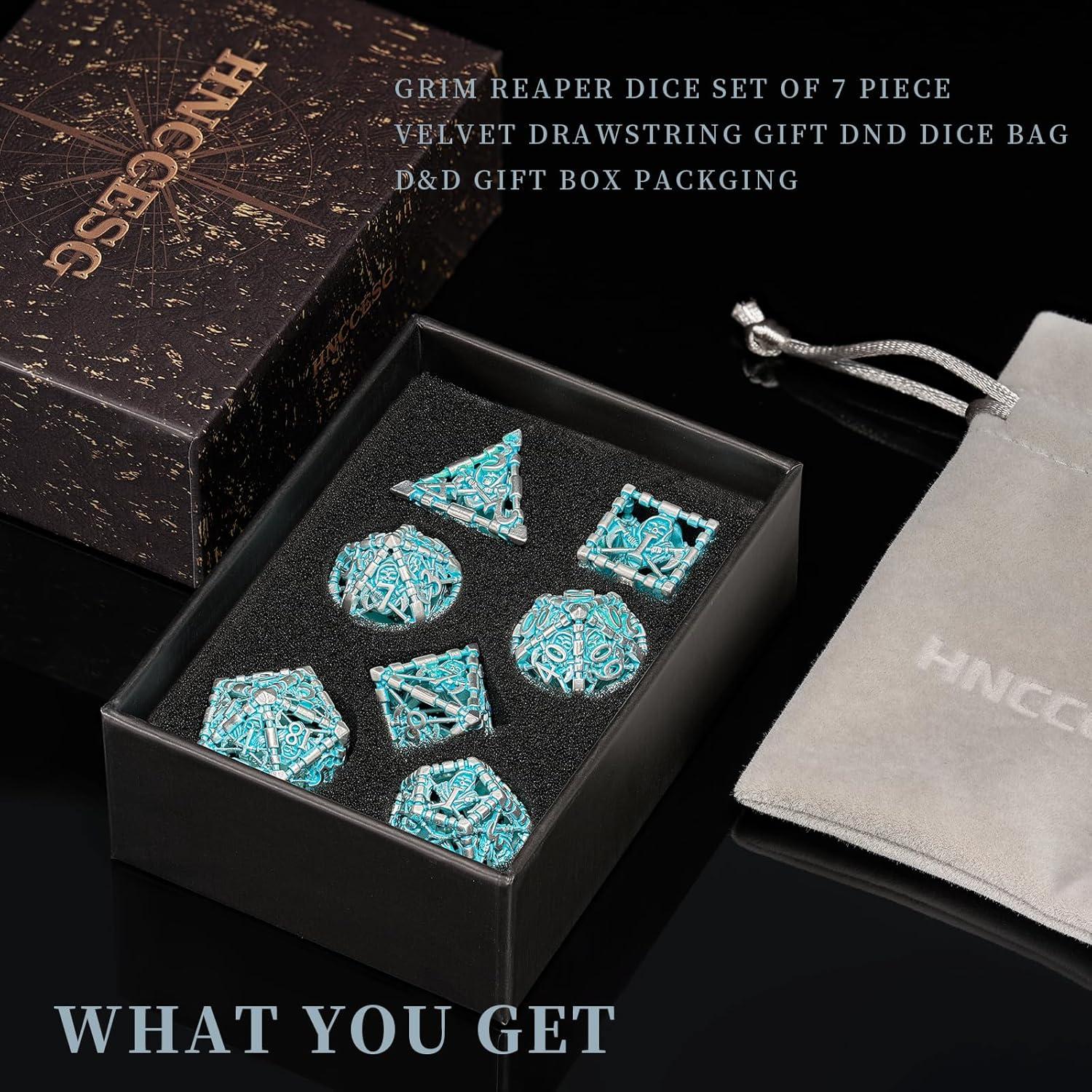 Juego de Dados D&D HNCCESG 7 Piezas Metal Hueco Azul Blanco