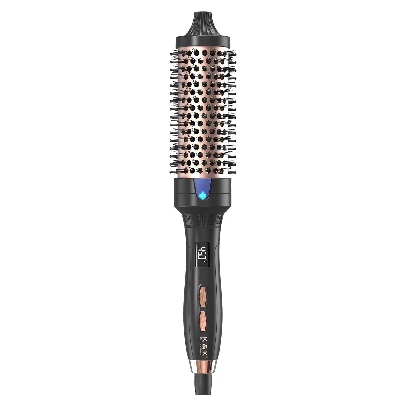 Cepillo Redondo Calentado K&K 3.81 cm Cerámica Iónica Negro