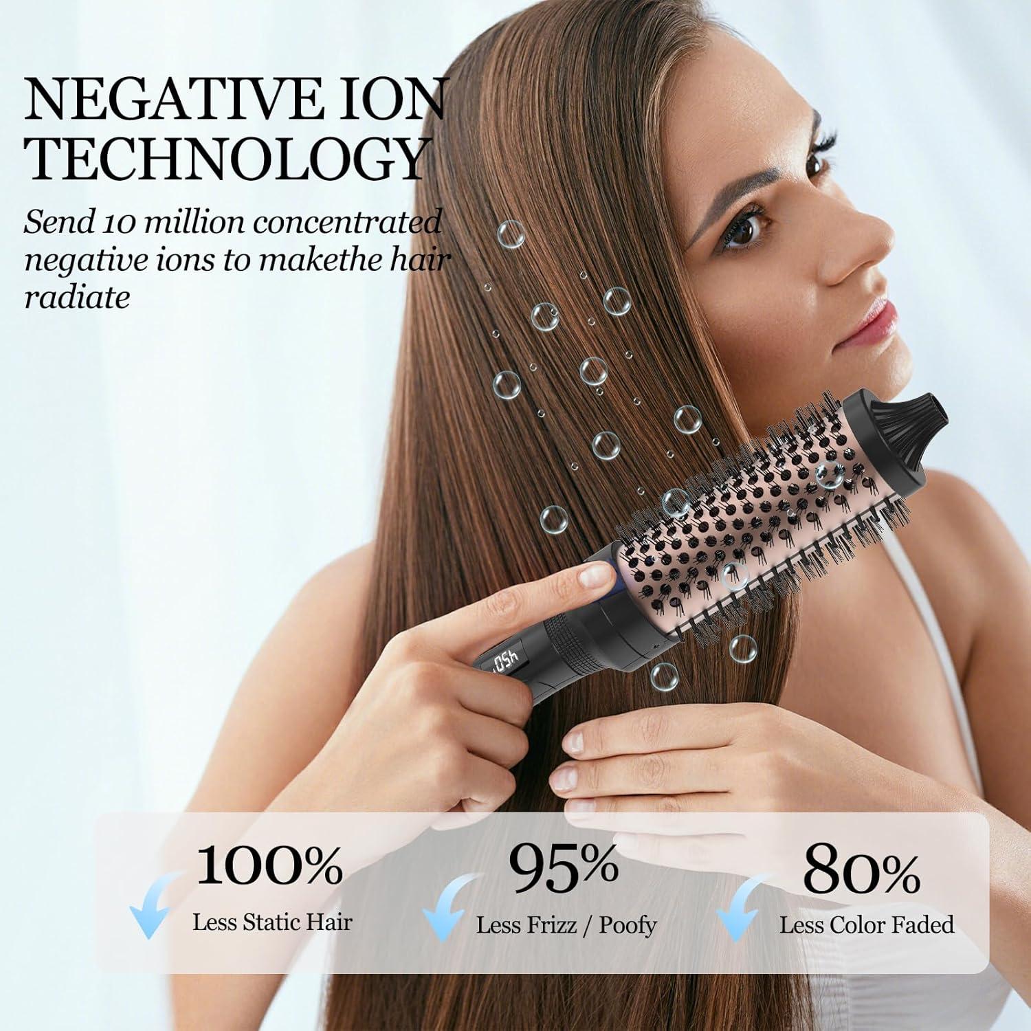 Cepillo Redondo Calentado K&K 3.81 cm Cerámica Iónica Negro