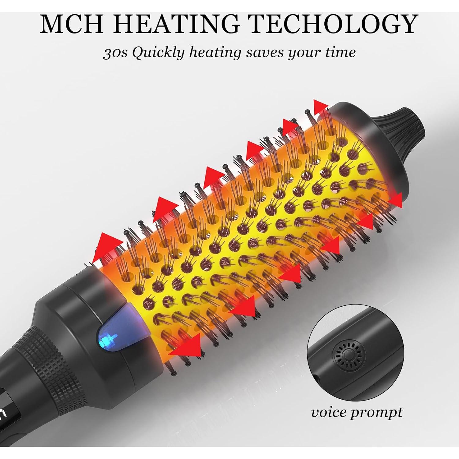 Cepillo Redondo Calentado K&K 3.81 cm Cerámica Iónica Negro