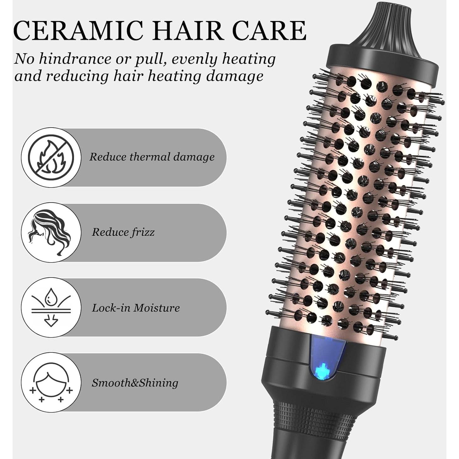 Cepillo Redondo Calentado K&K 3.81 cm Cerámica Iónica Negro