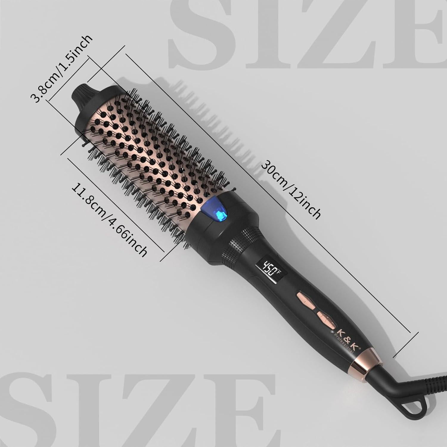 Cepillo Redondo Calentado K&K 3.81 cm Cerámica Iónica Negro