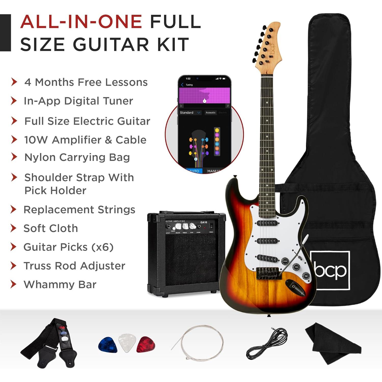 Guitarra Eléctrica Completa 39" Tamaño para Principiantes - 3 Color Sol de Ocaso