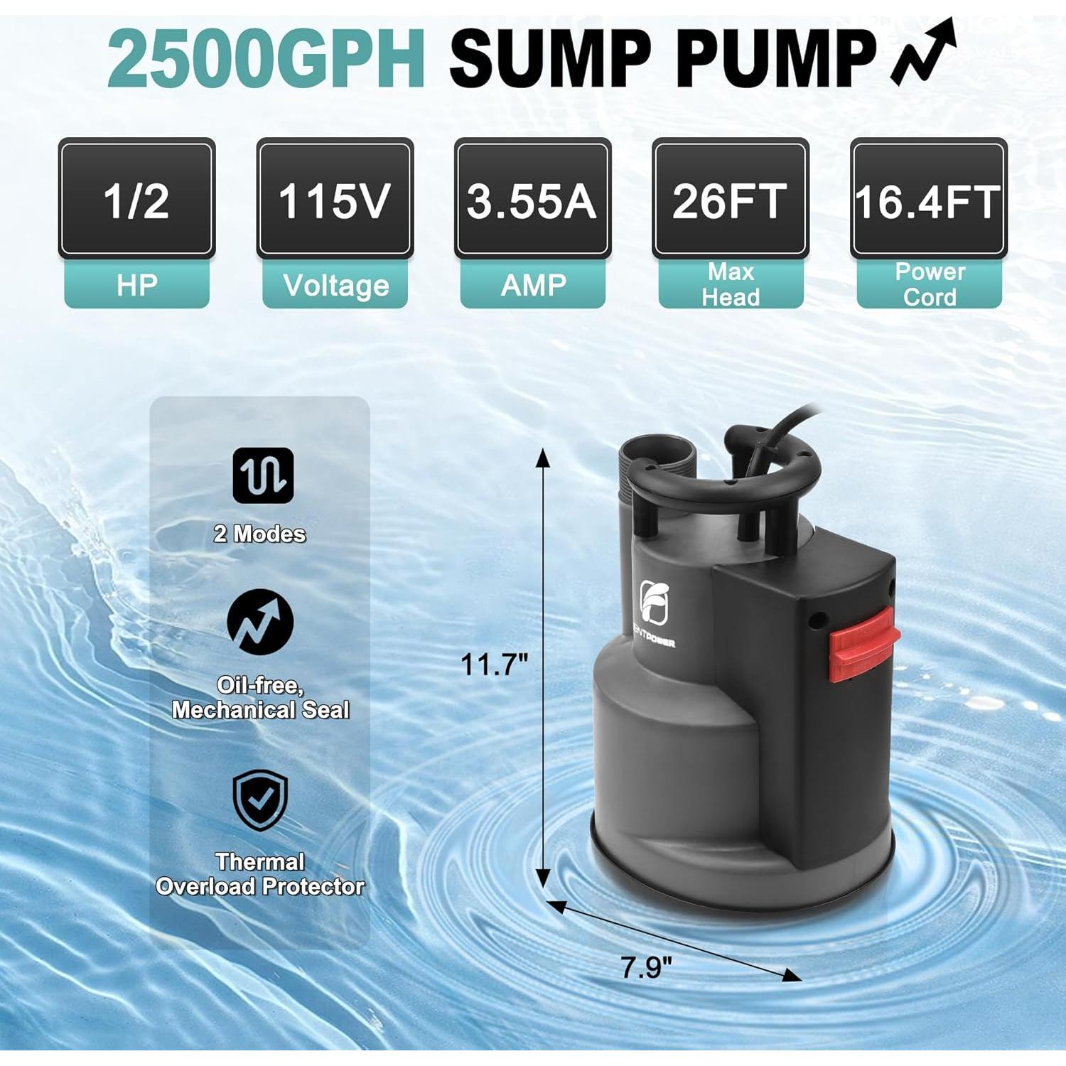 Bomba Sumergible FluentPower 1/2HP 946L/h con Flotador