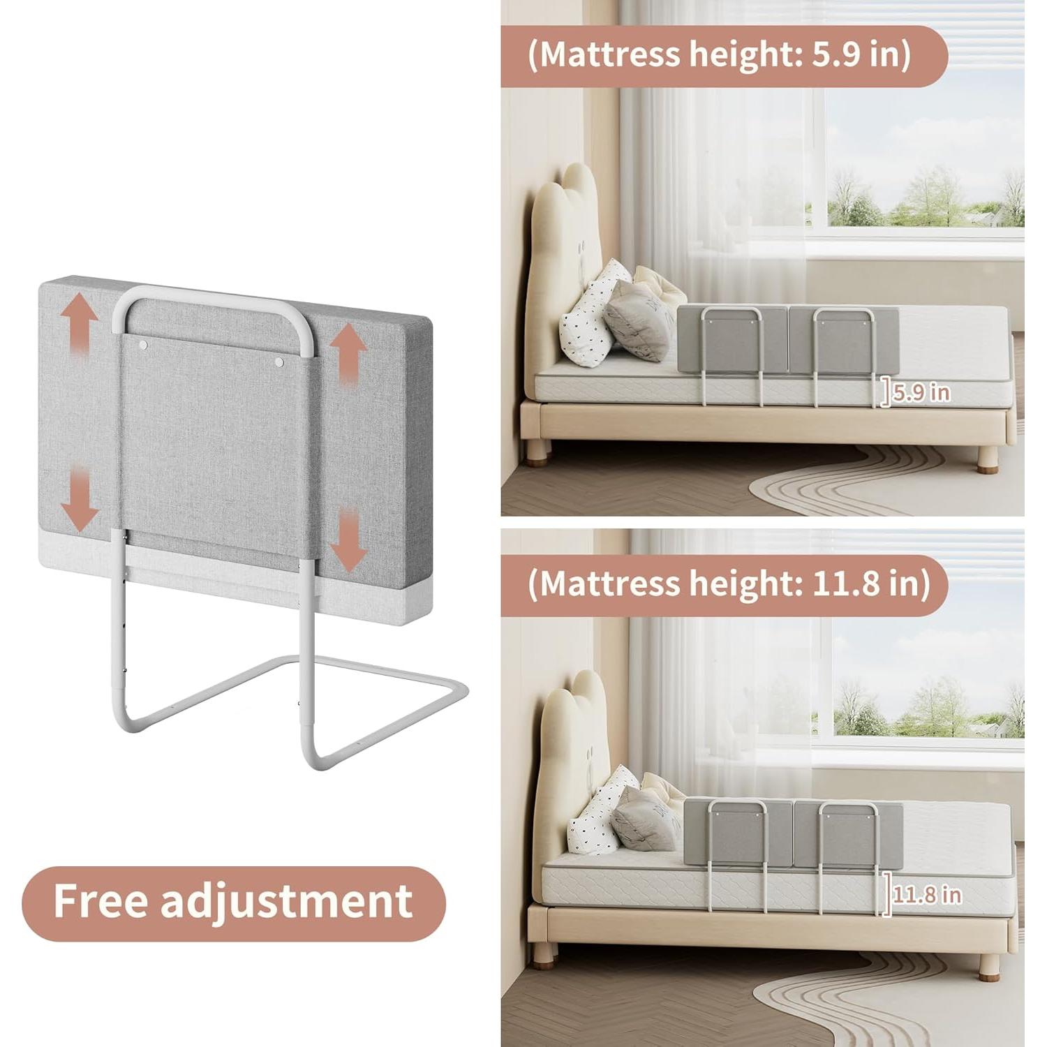 Barandilla de Cama Ajustable OCBAiLi Gris para Twin y Queen