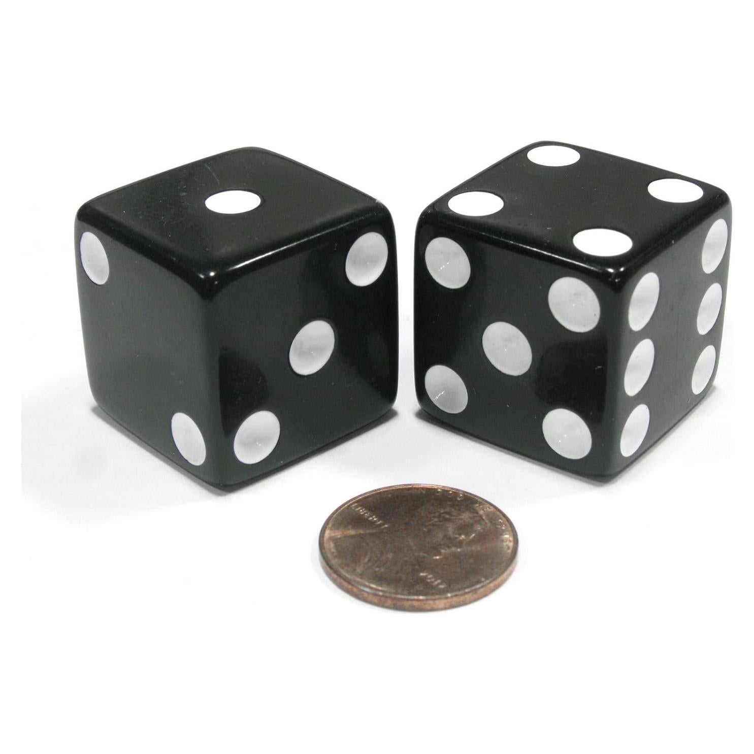 Set de 2 Dados Jumbo 25mm Koplow Games Negros con Pips Blancos