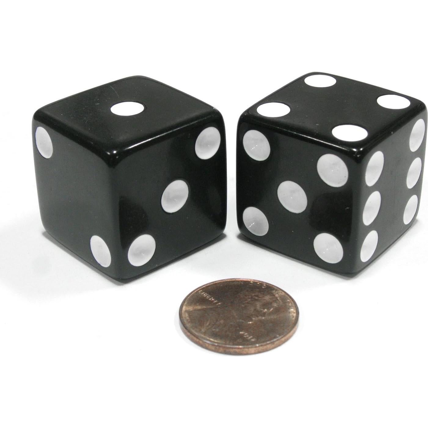 Set de 2 Dados Jumbo 25mm Koplow Games Negros con Pips Blancos