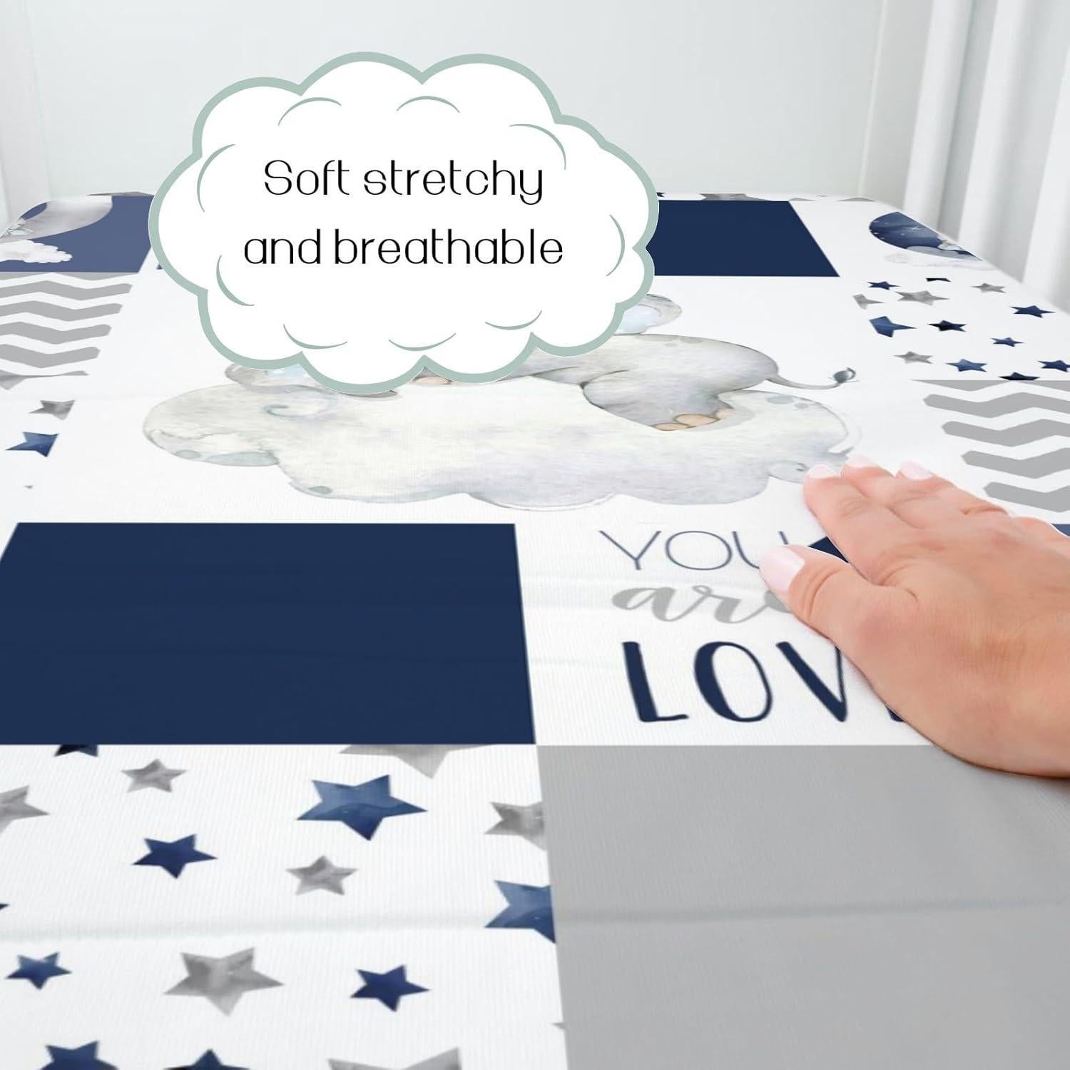 Sábana Ajustable para Cuna HawSkgFub Elefante Azul 132x71 cm