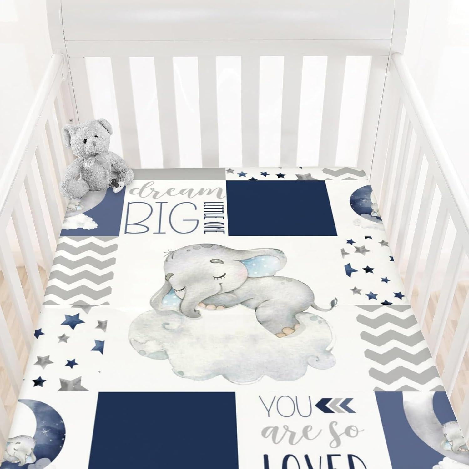 Sábana Ajustable para Cuna HawSkgFub Elefante Azul 132x71 cm