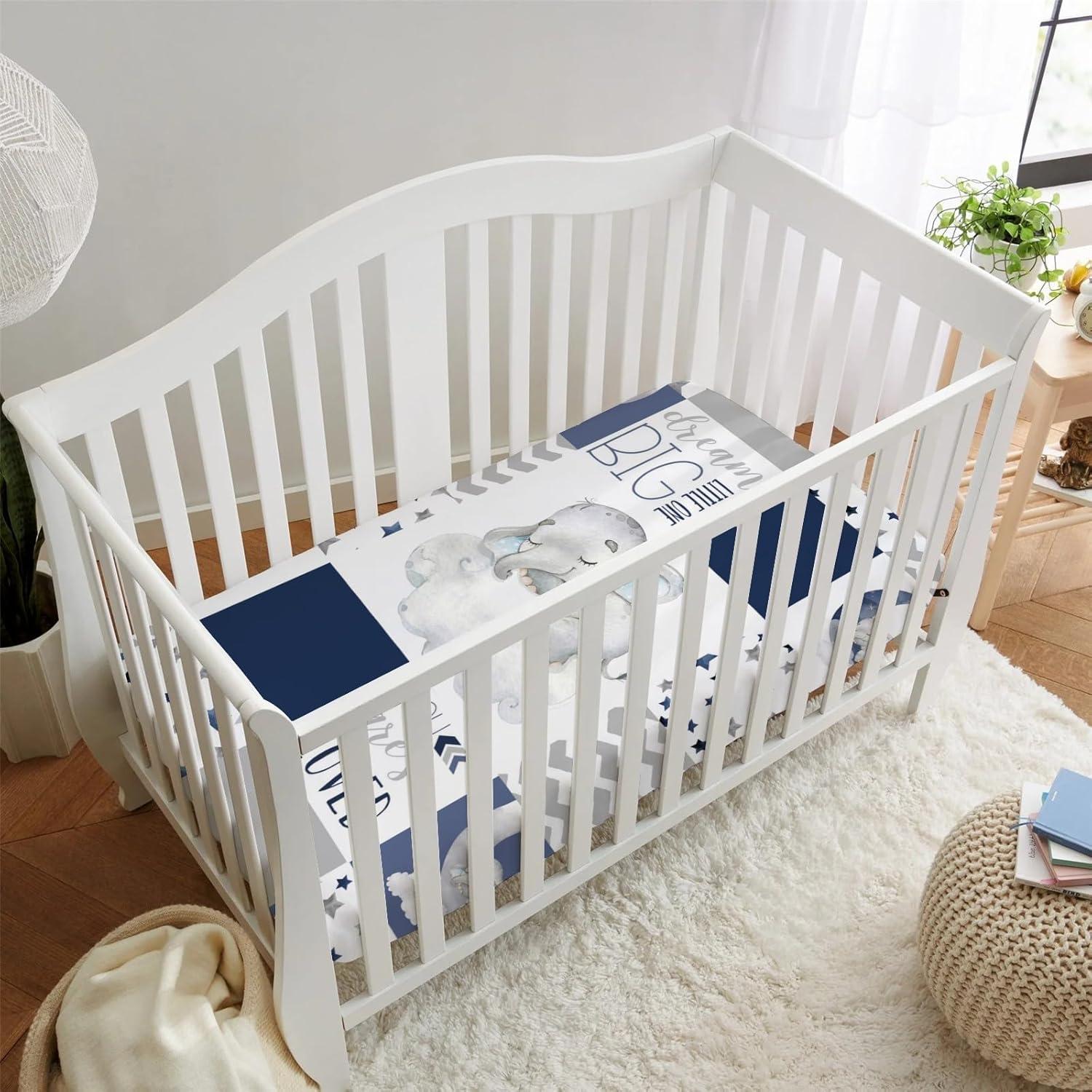 Sábana Ajustable para Cuna HawSkgFub Elefante Azul 132x71 cm
