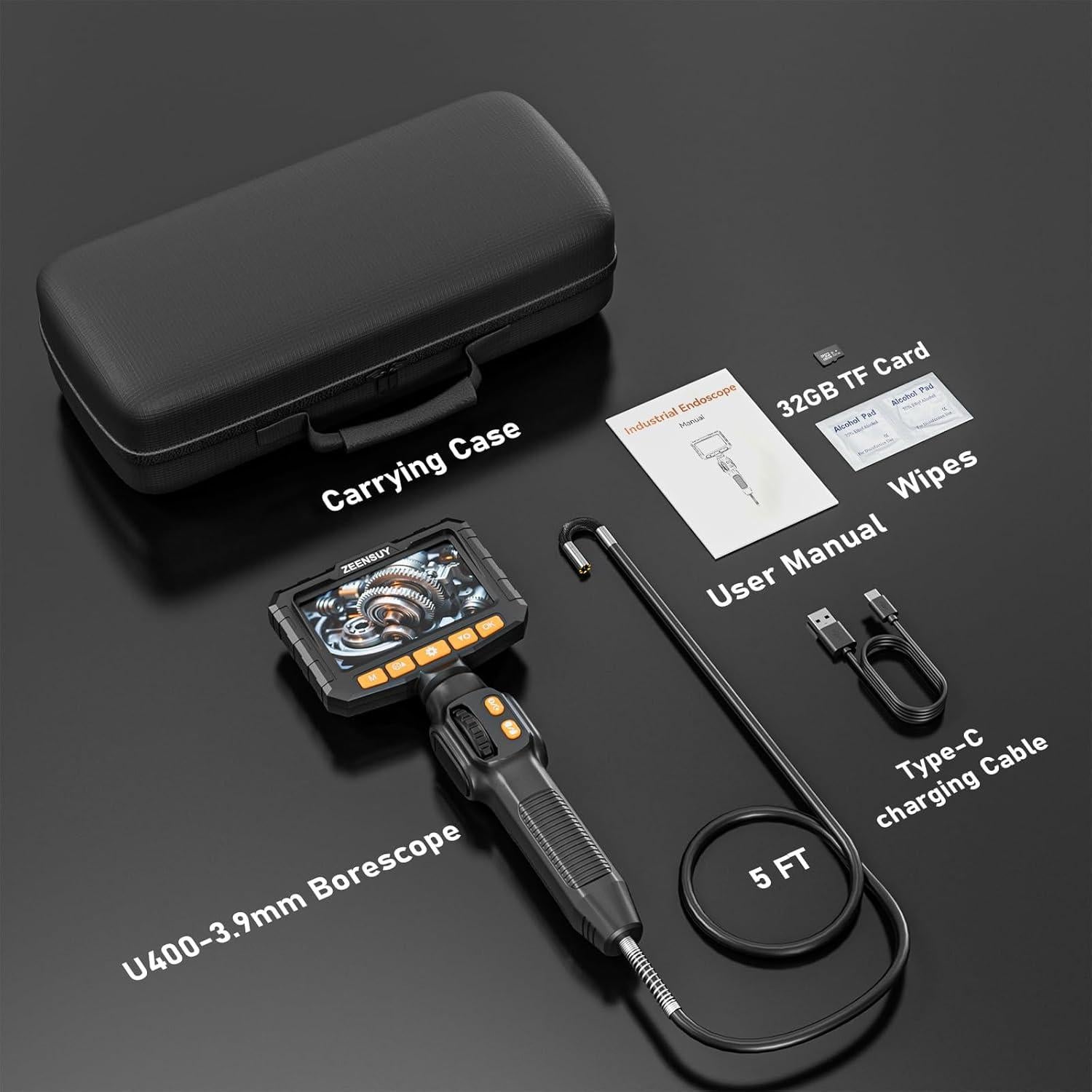 Borescopio Articulado ZEENSUY 3.9mm HD 1080P 1.52m Luz LED