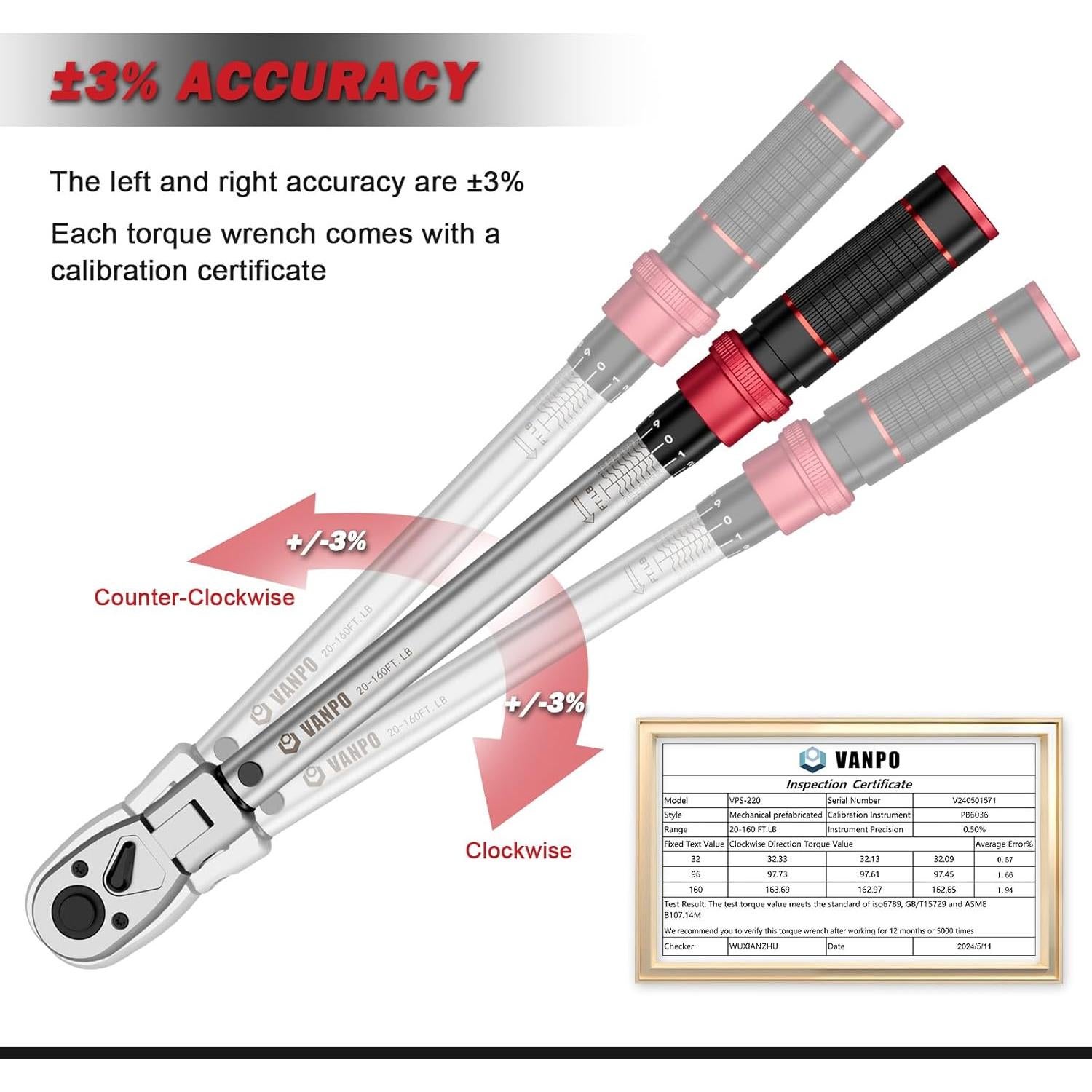 Llave de Torque VANPO 1/2" Ajustable 27.1-217 Nm con Extensión