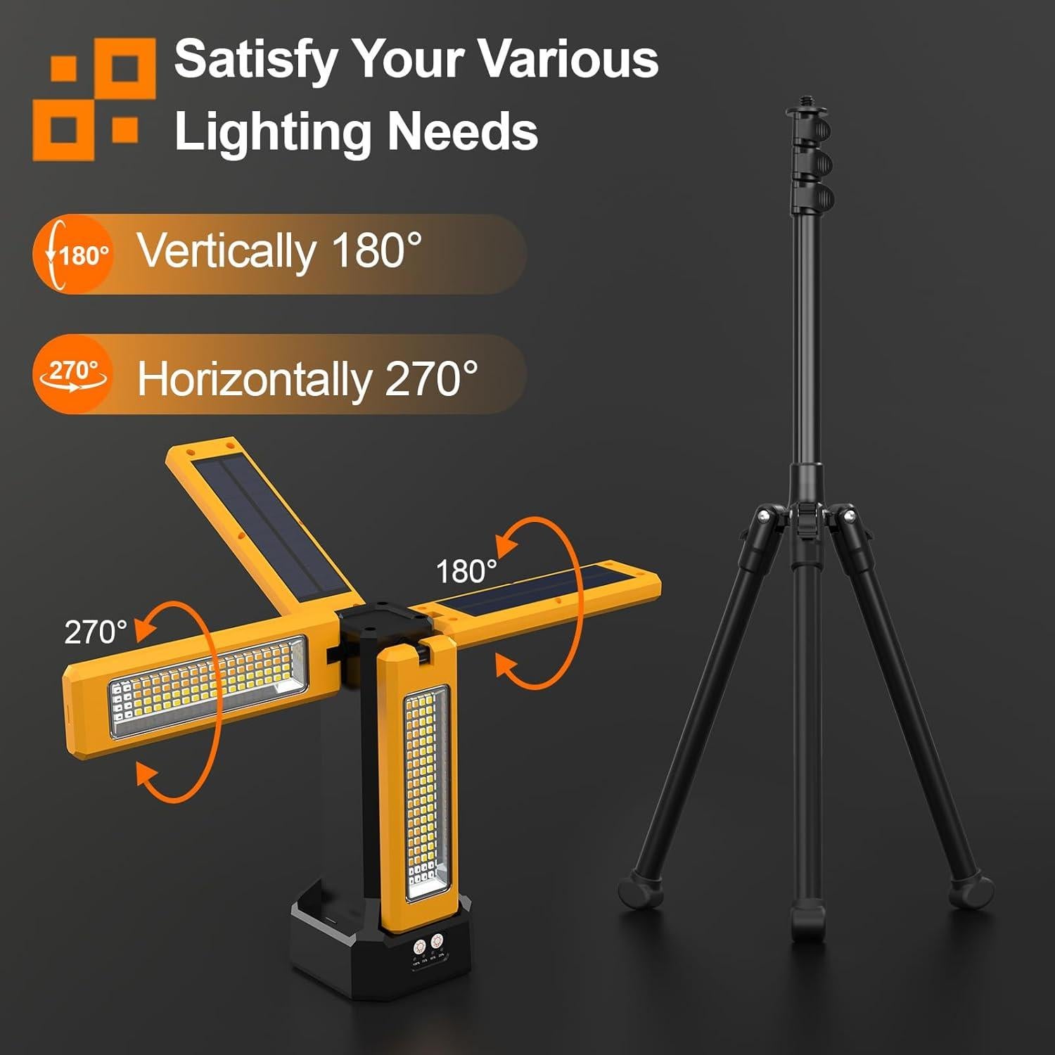 Luz de Trabajo Solar AODOO 13200mAh IP64 Plegable Naranja