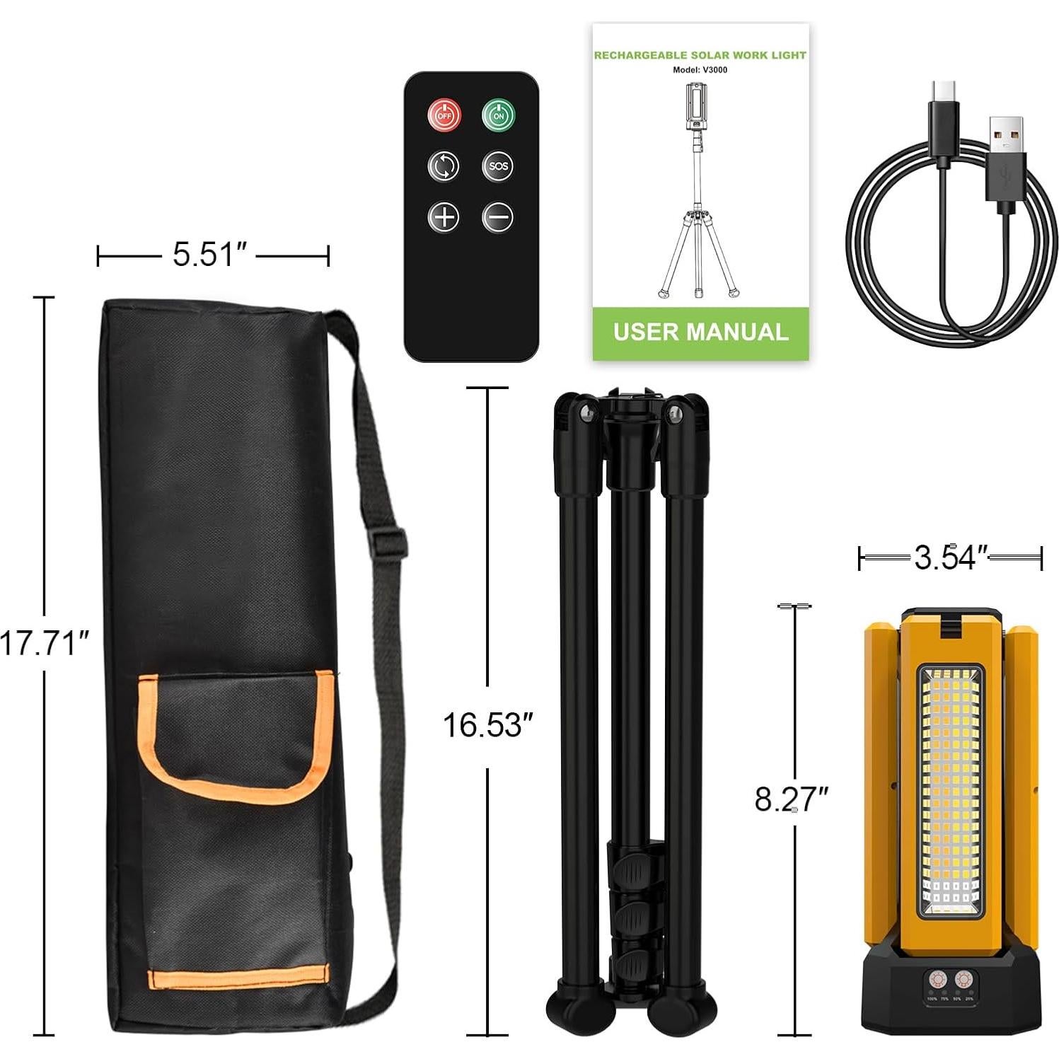 Luz de Trabajo Solar AODOO 13200mAh IP64 Plegable Naranja