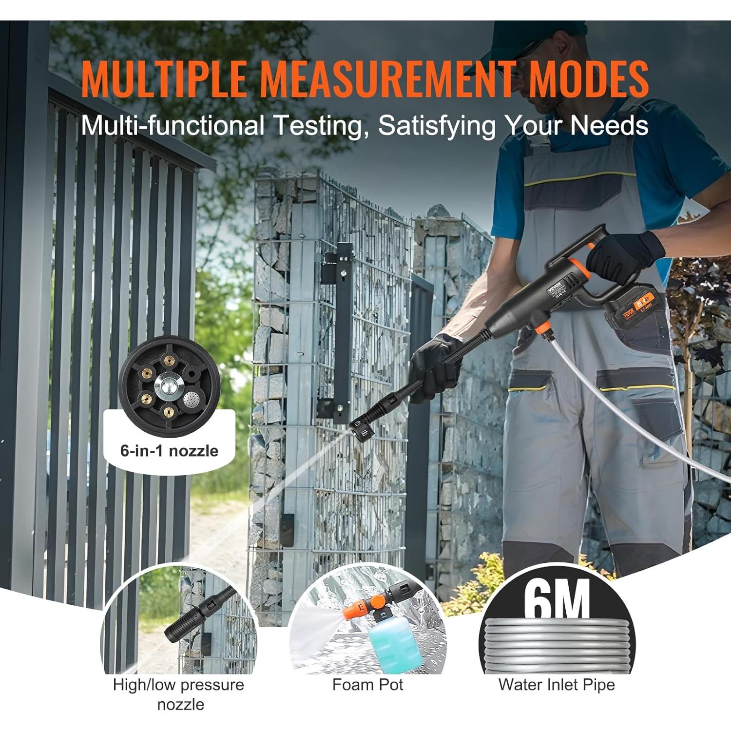 Lavadora a Presión Inalámbrica VEVOR 580 PSI 4.0Ah 6-en-1