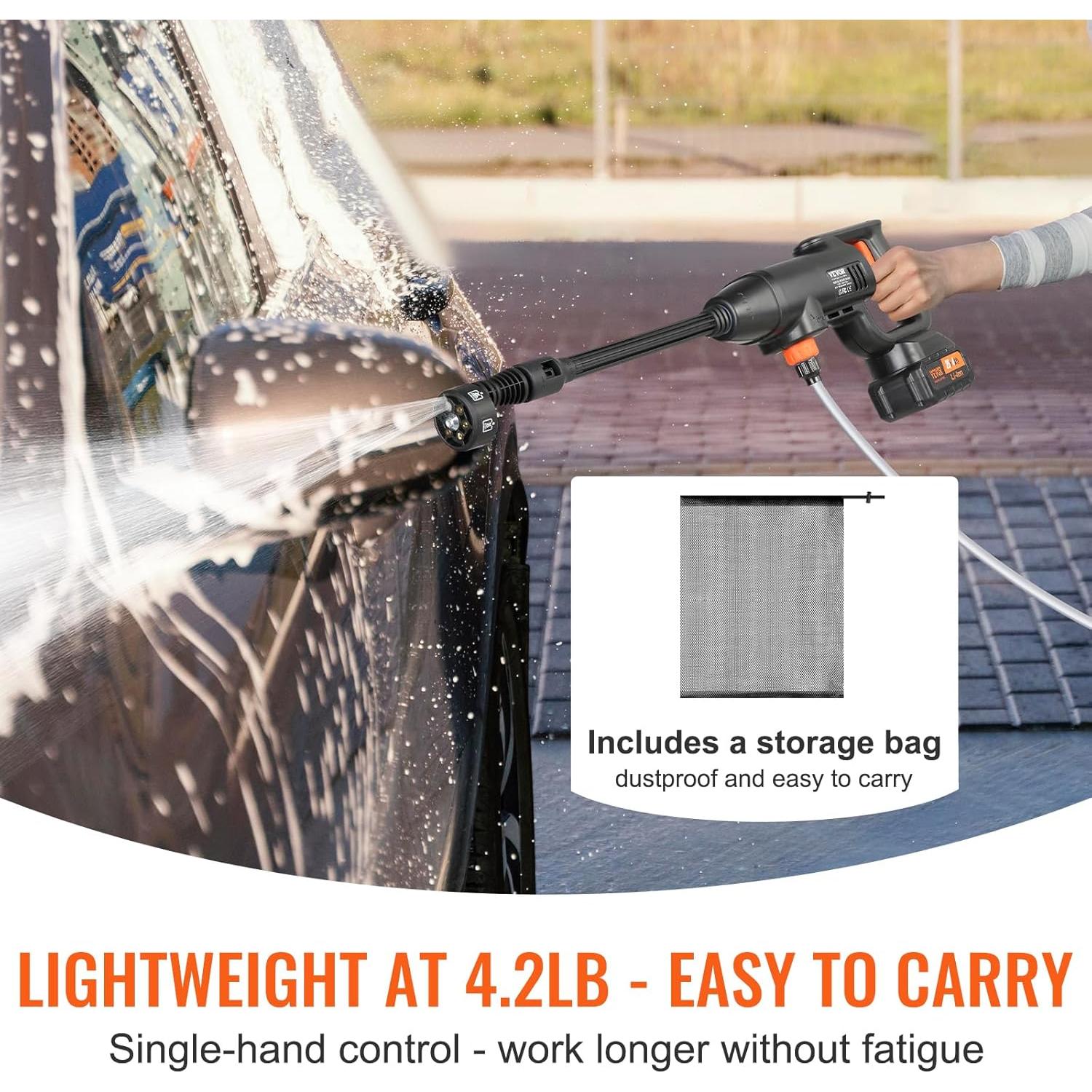 Lavadora a Presión Inalámbrica VEVOR 580 PSI 4.0Ah 6-en-1