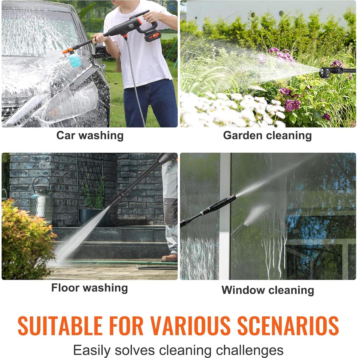 Lavadora a Presión Inalámbrica VEVOR 580 PSI 4.0Ah 6-en-1