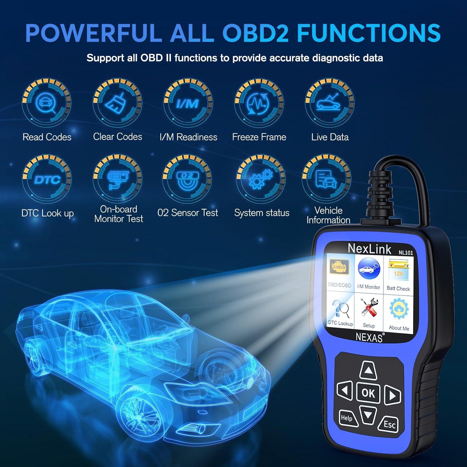 Escáner OBD2 NEXAS NL101 con Probador de Batería - Diagnóstico Completo