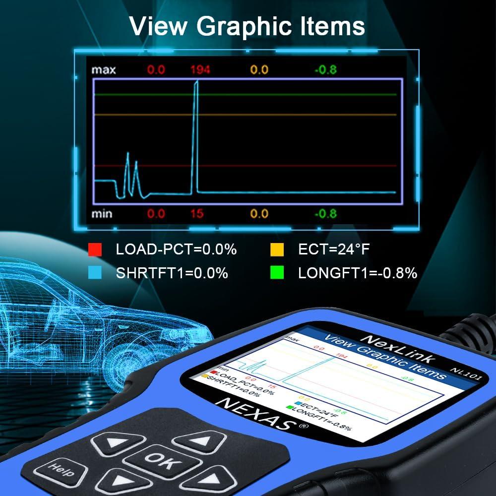 Escáner OBD2 NEXAS NL101 con Probador de Batería - Diagnóstico Completo