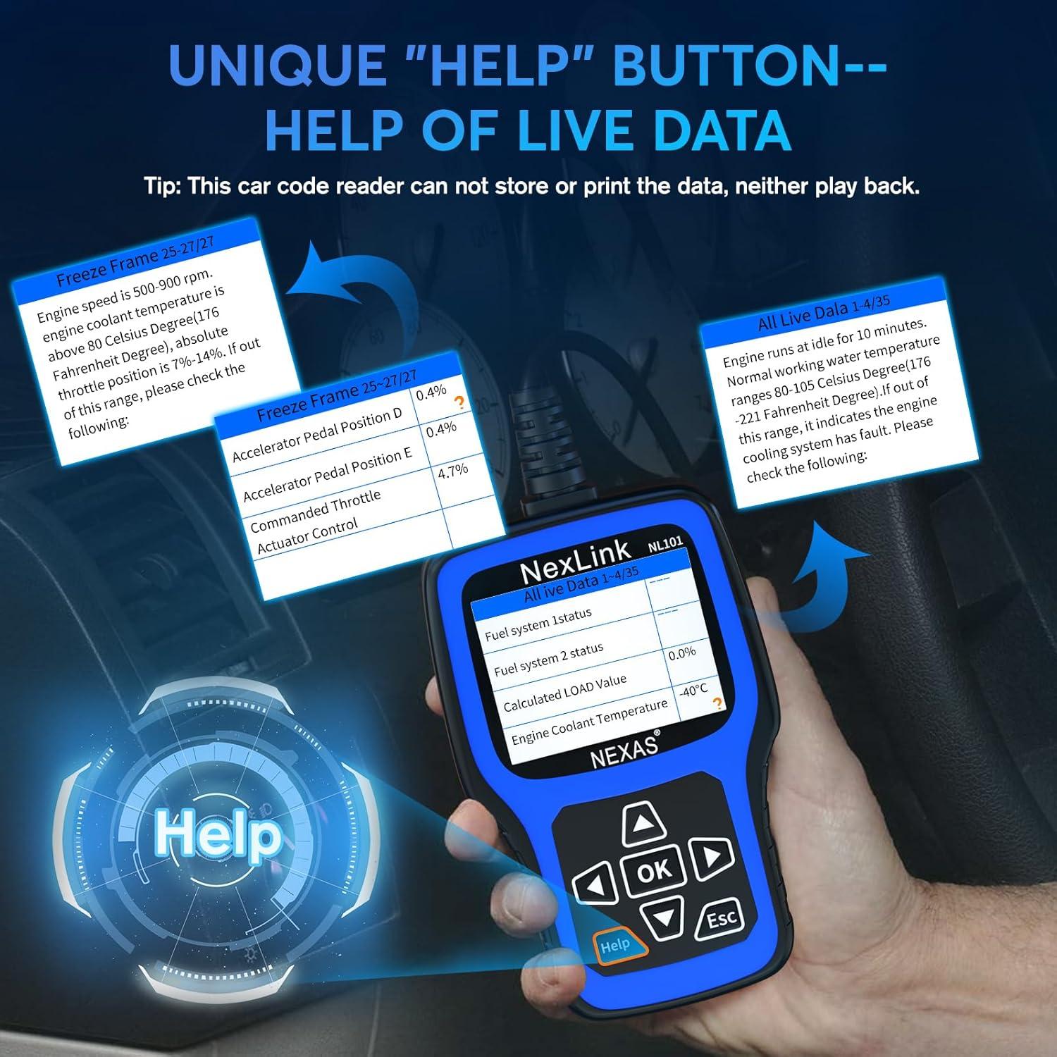 Escáner OBD2 NEXAS NL101 con Probador de Batería - Diagnóstico Completo