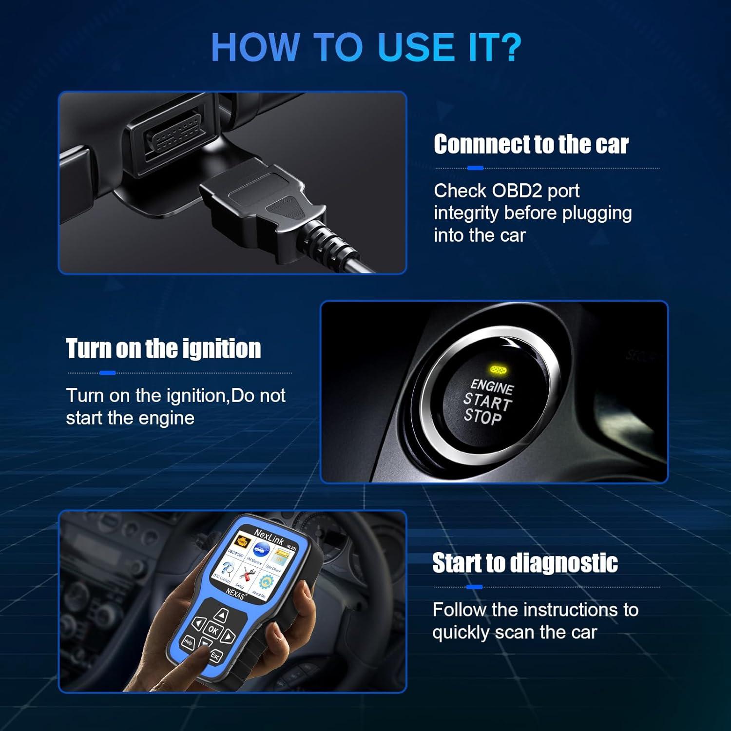 Escáner OBD2 NEXAS NL101 con Probador de Batería - Diagnóstico Completo