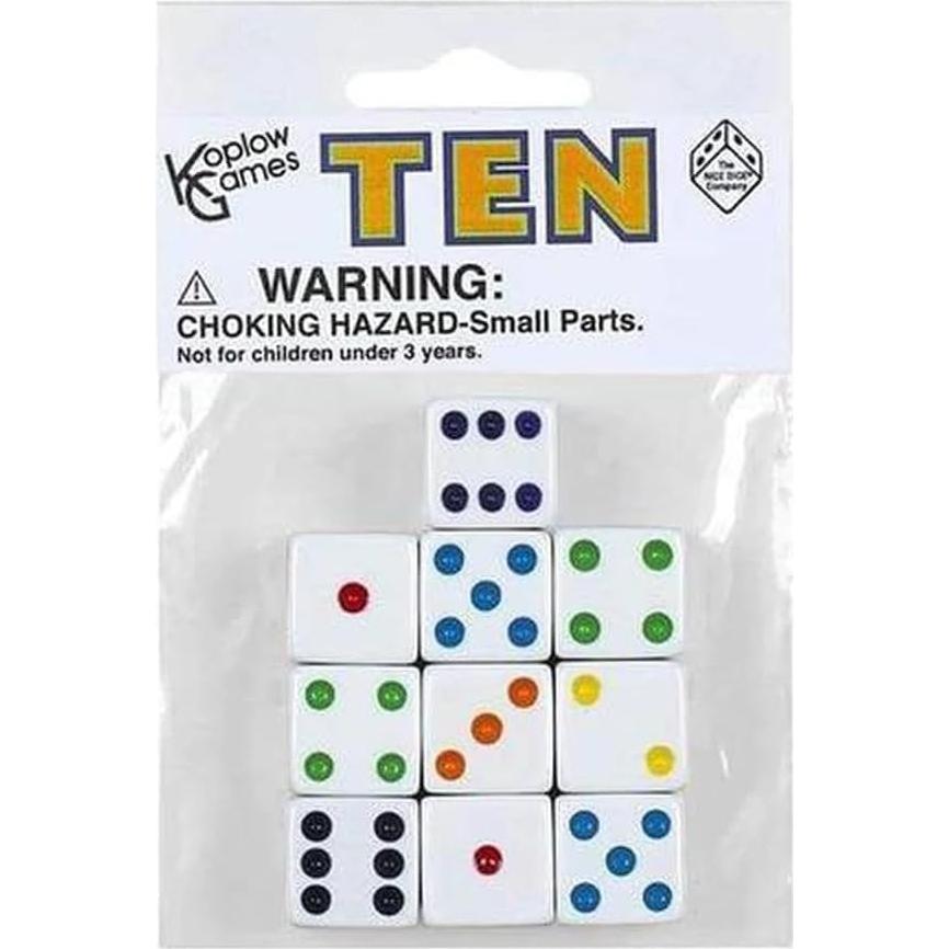 Dados D6 blancos 16mm Koplow Games - Paquete de 10 unidades