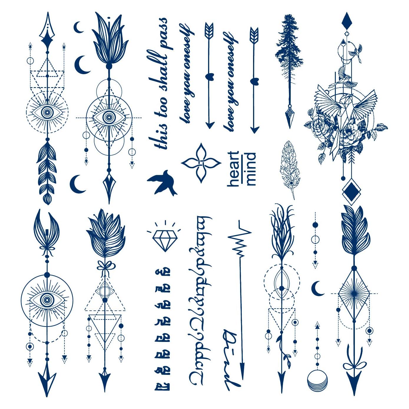 Tatuajes Semipermanentes de Flecha PADOUN - 6 Hojas Impermeables