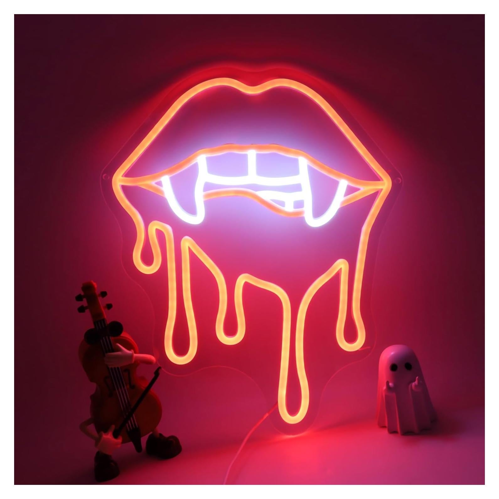 Señal de Neón Labios de Vampiro ASONGLIFE 31.2x38.1cm LED Rojo