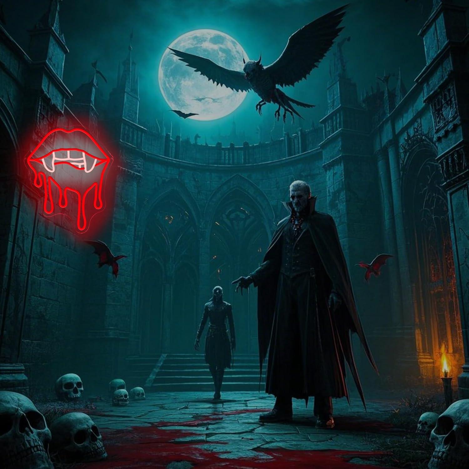 Señal de Neón Labios de Vampiro ASONGLIFE 31.2x38.1cm LED Rojo