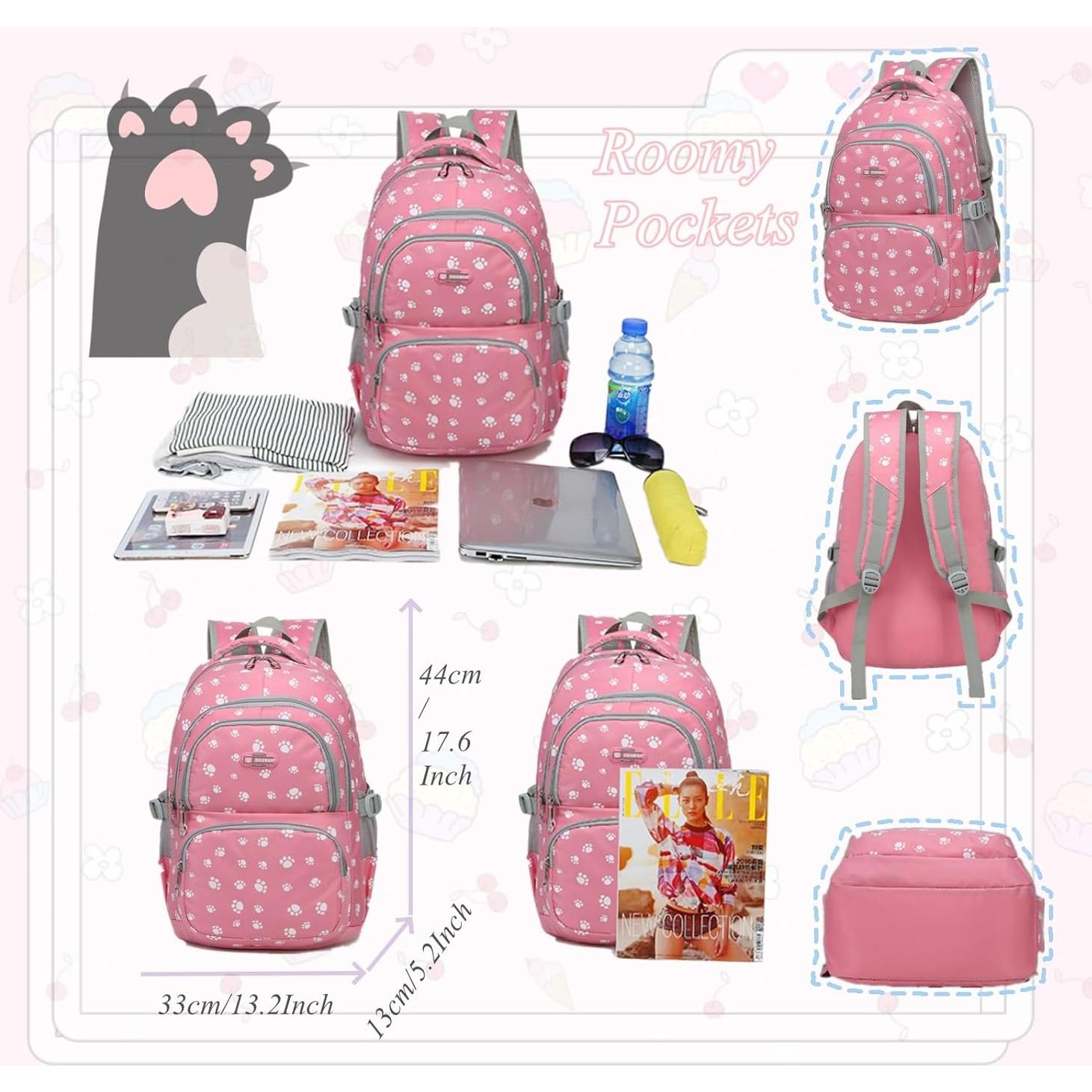 Mochila Escolar para Niñas VIDOSCLA con Huellas de Perro 18L