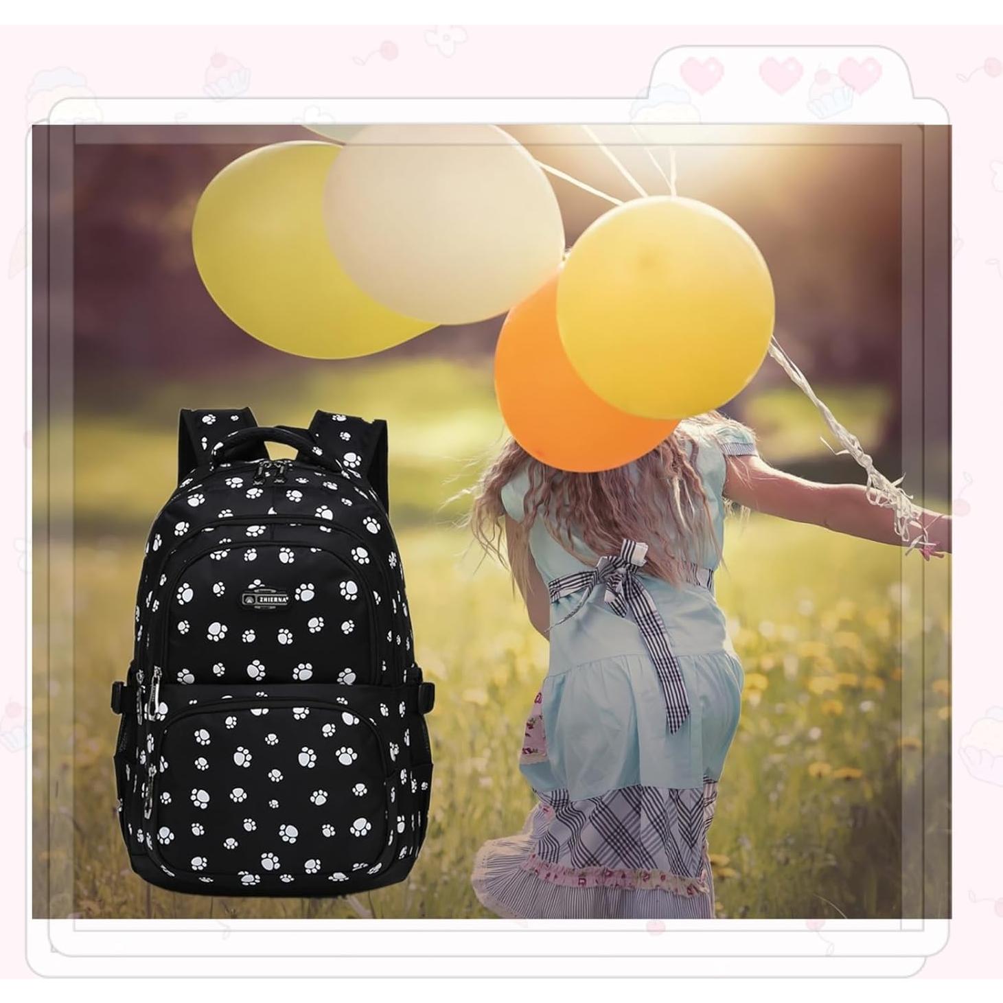 Mochila Escolar para Niñas VIDOSCLA con Huellas de Perro 18L