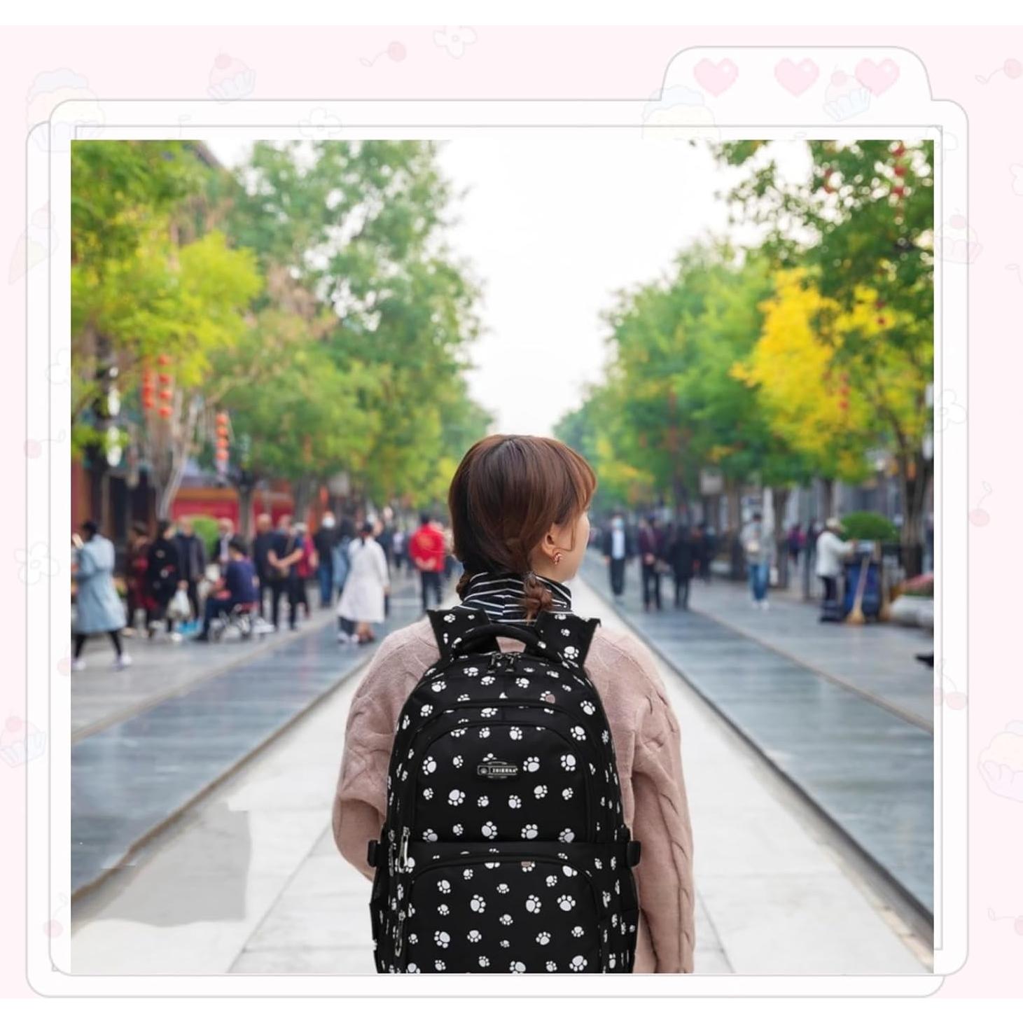 Mochila Escolar para Niñas VIDOSCLA con Huellas de Perro 18L