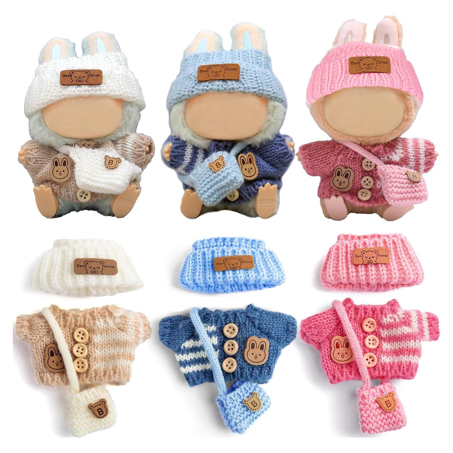 Conjunto de Ropa de Muñeca Ibayda 17cm - 3 Sombreros, 3 Suéteres, 3 Bolsas