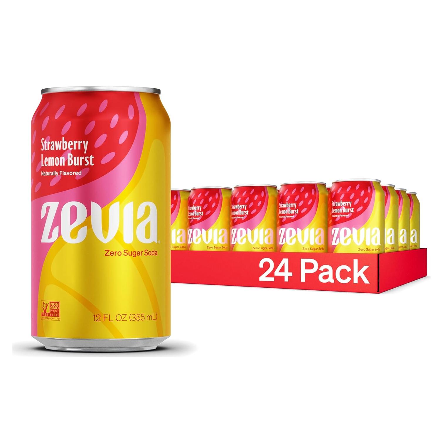 Soda Zevia Sin Azúcar Explosión de Fresa y Limón 24 Latas 355ml