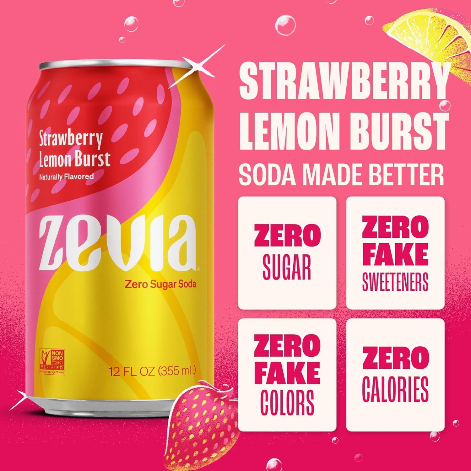 Soda Zevia Sin Azúcar Explosión de Fresa y Limón 24 Latas 355ml