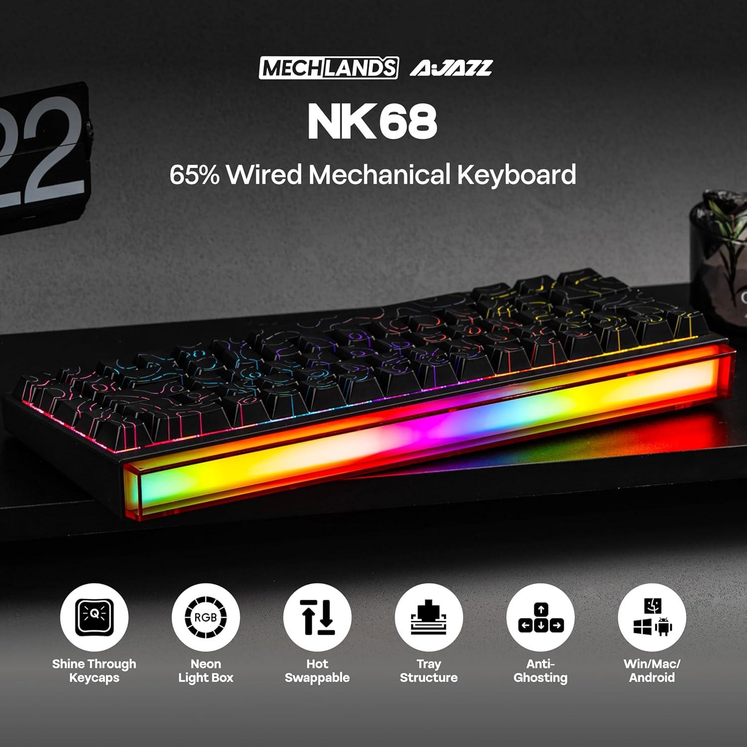 Teclado Mecánico Compacto AJAZZ NK68 con Cable USB-C Negro