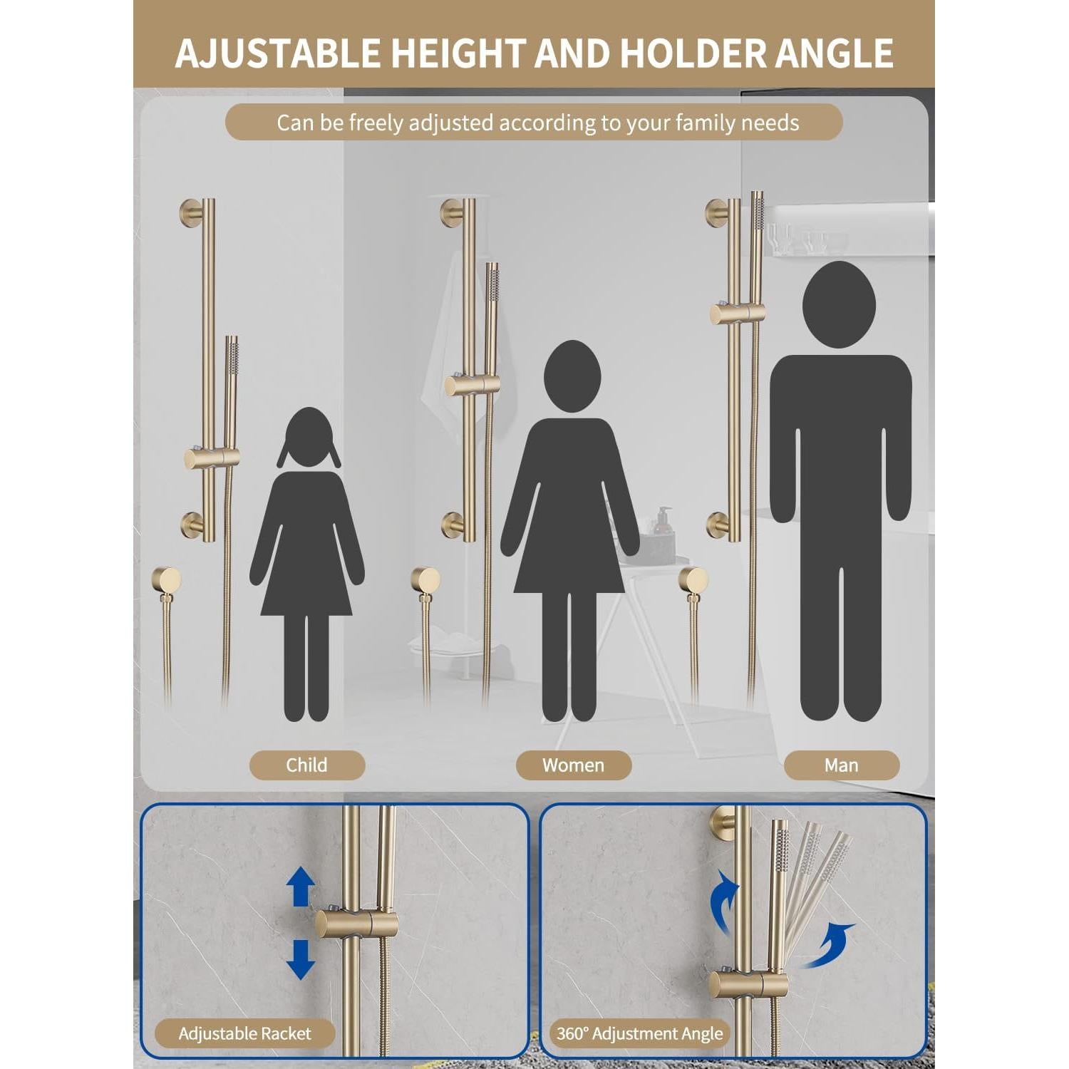 Barra Deslizante de Ducha Weshi con Ducha de Mano y Manguera 149.86 cm