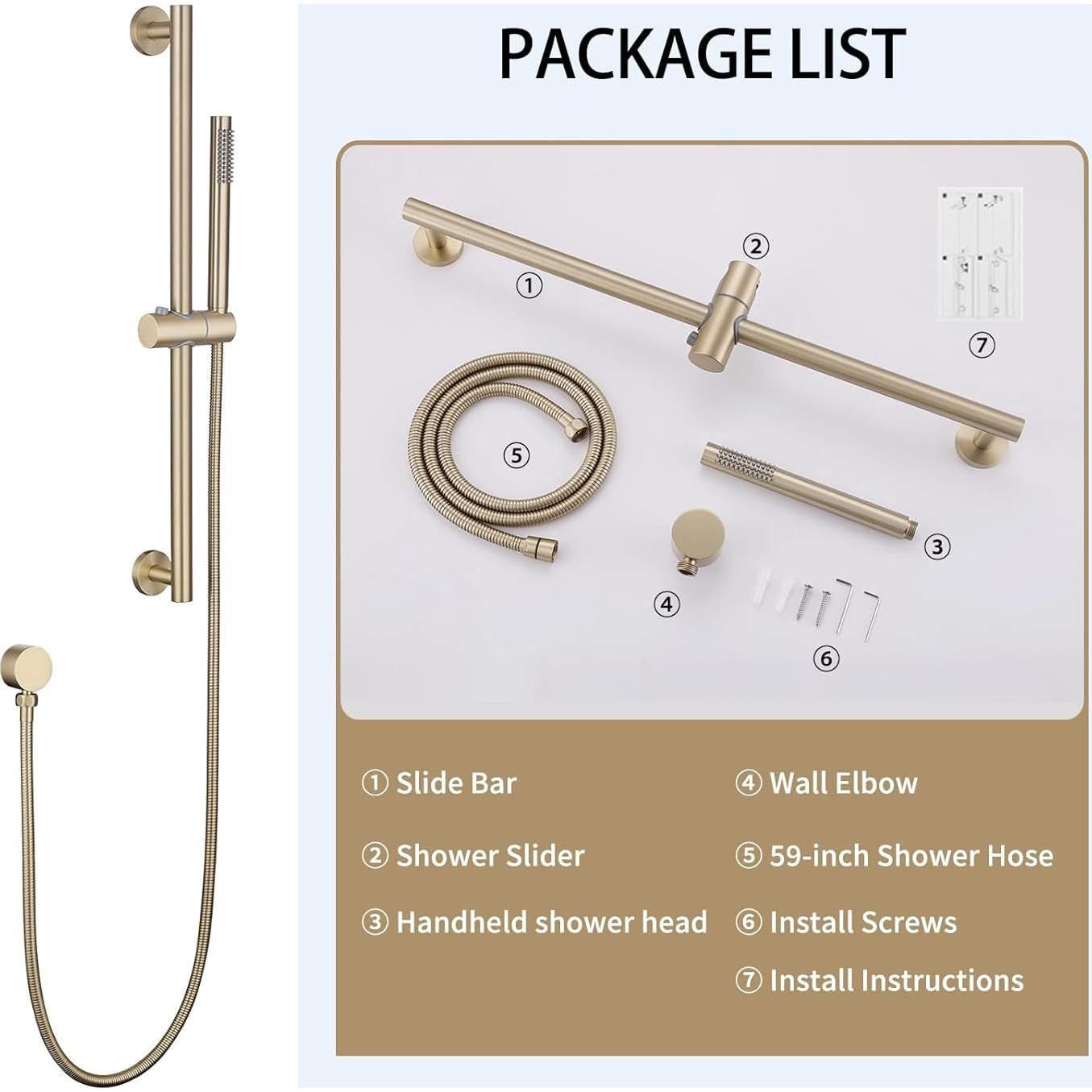 Barra Deslizante de Ducha Weshi con Ducha de Mano y Manguera 149.86 cm