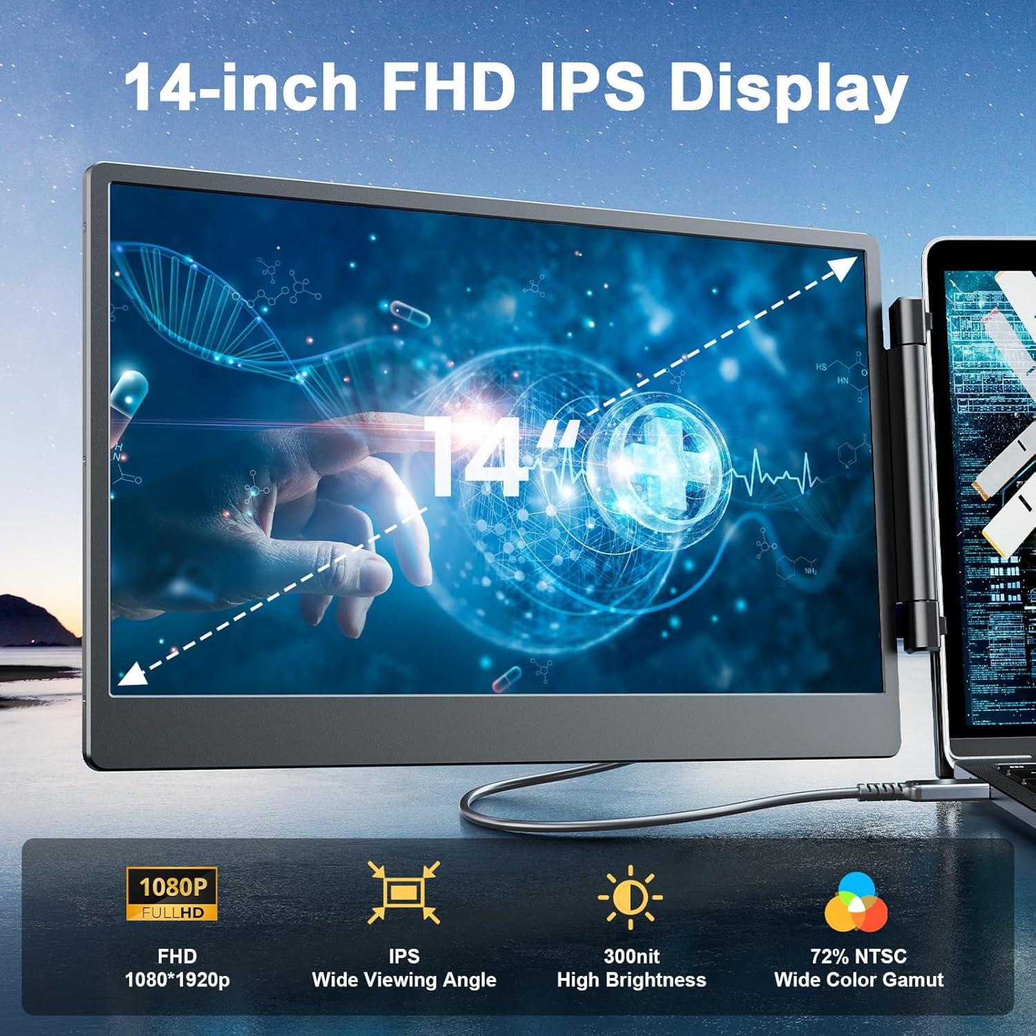 Monitor Portátil Triple Laptomo 14" FHD 1080P IPS USB-C