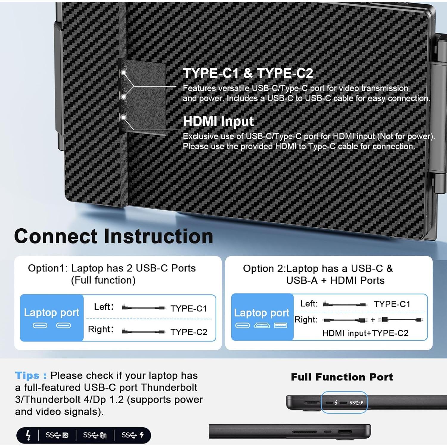 Monitor Portátil Triple Laptomo 14" FHD 1080P IPS USB-C
