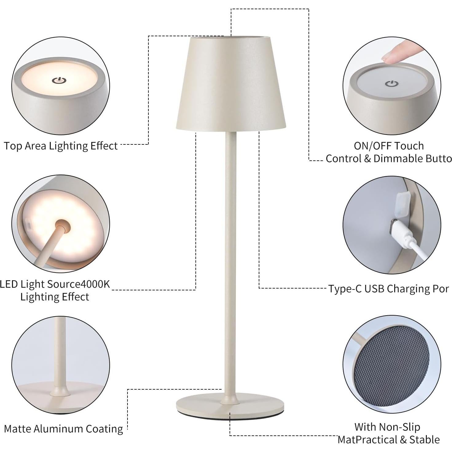 Lámparas de Mesa Inalámbricas Recargables USB IMQSQIK 2Pack