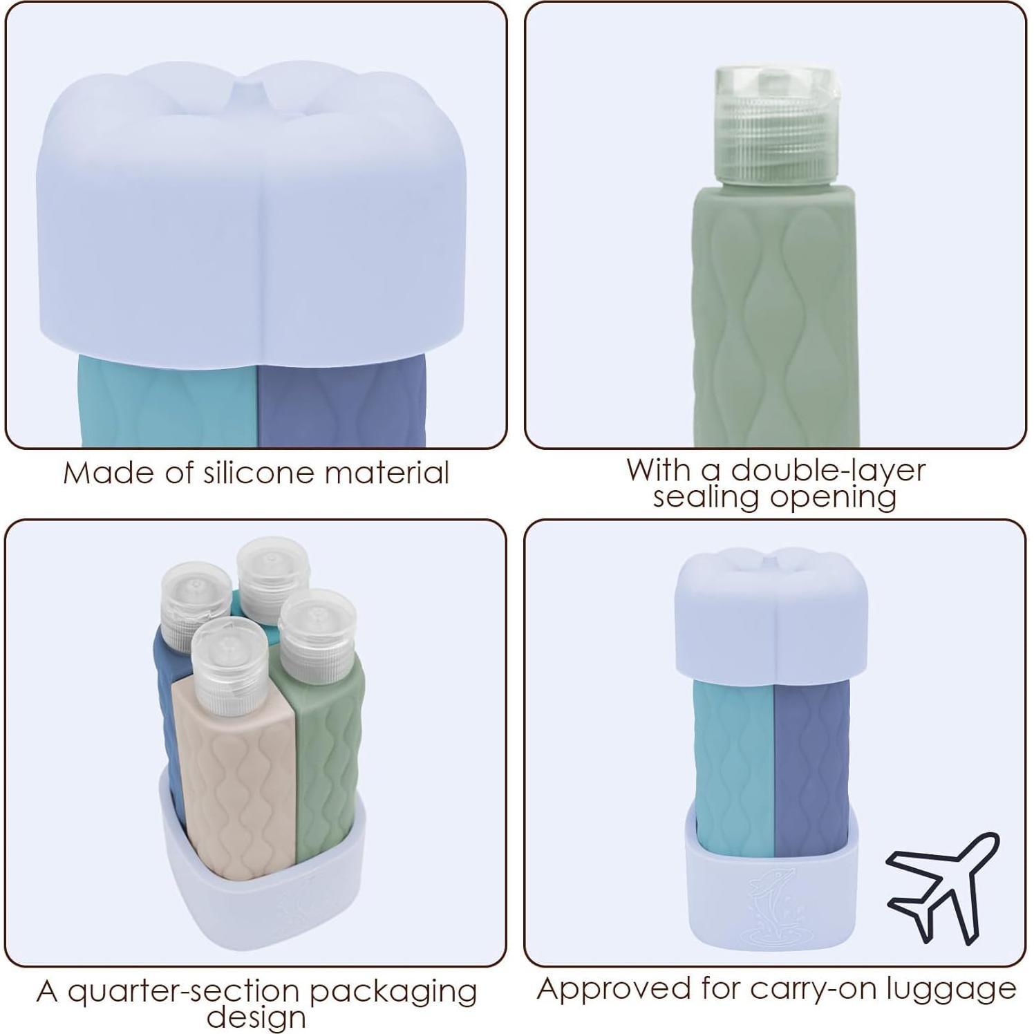 Botellas de viaje 4 en 1 ReignSword 60ml a prueba de fugas azul