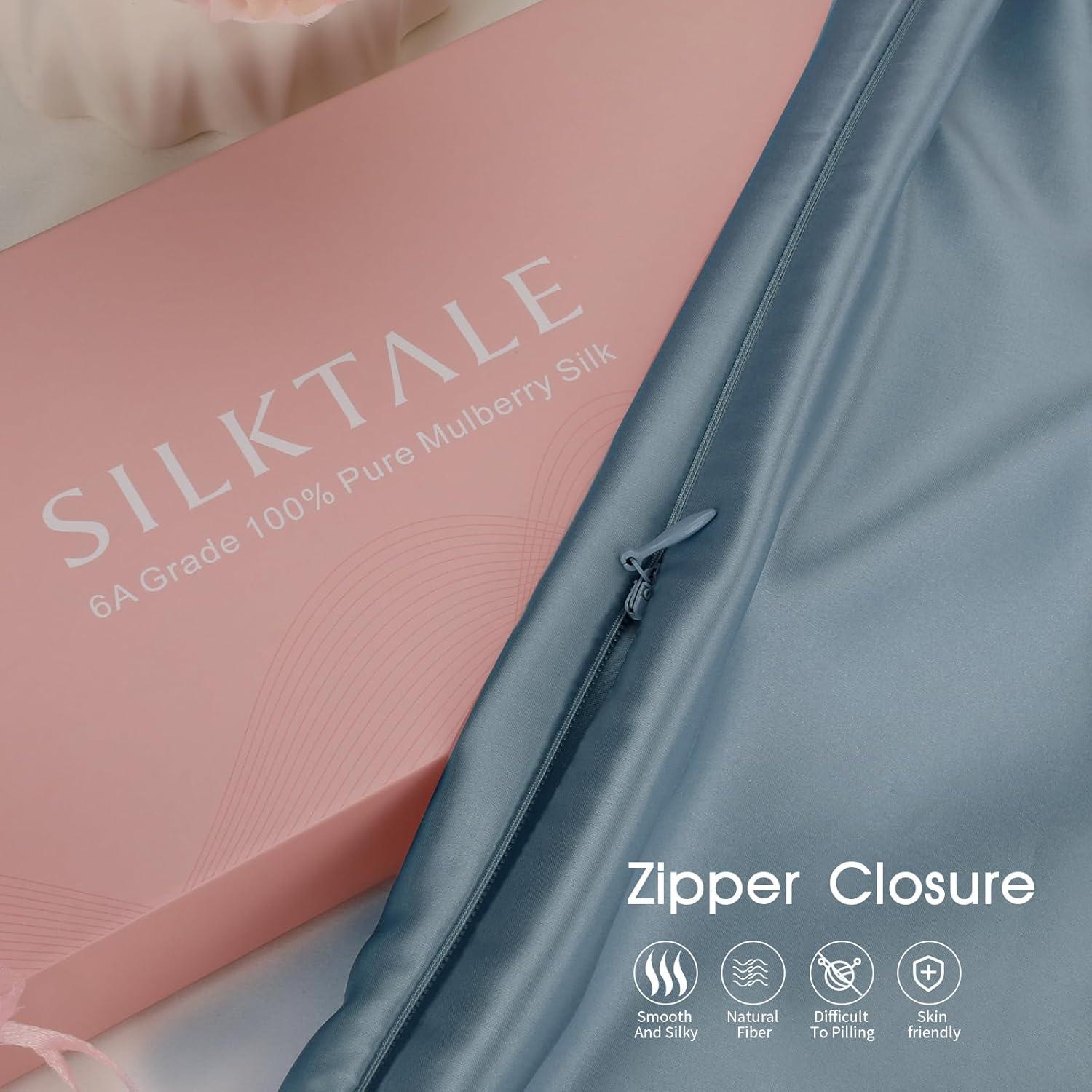 Funda de Almohada de Seda Morera SILKTALE Estándar 50.8x66 cm Azul