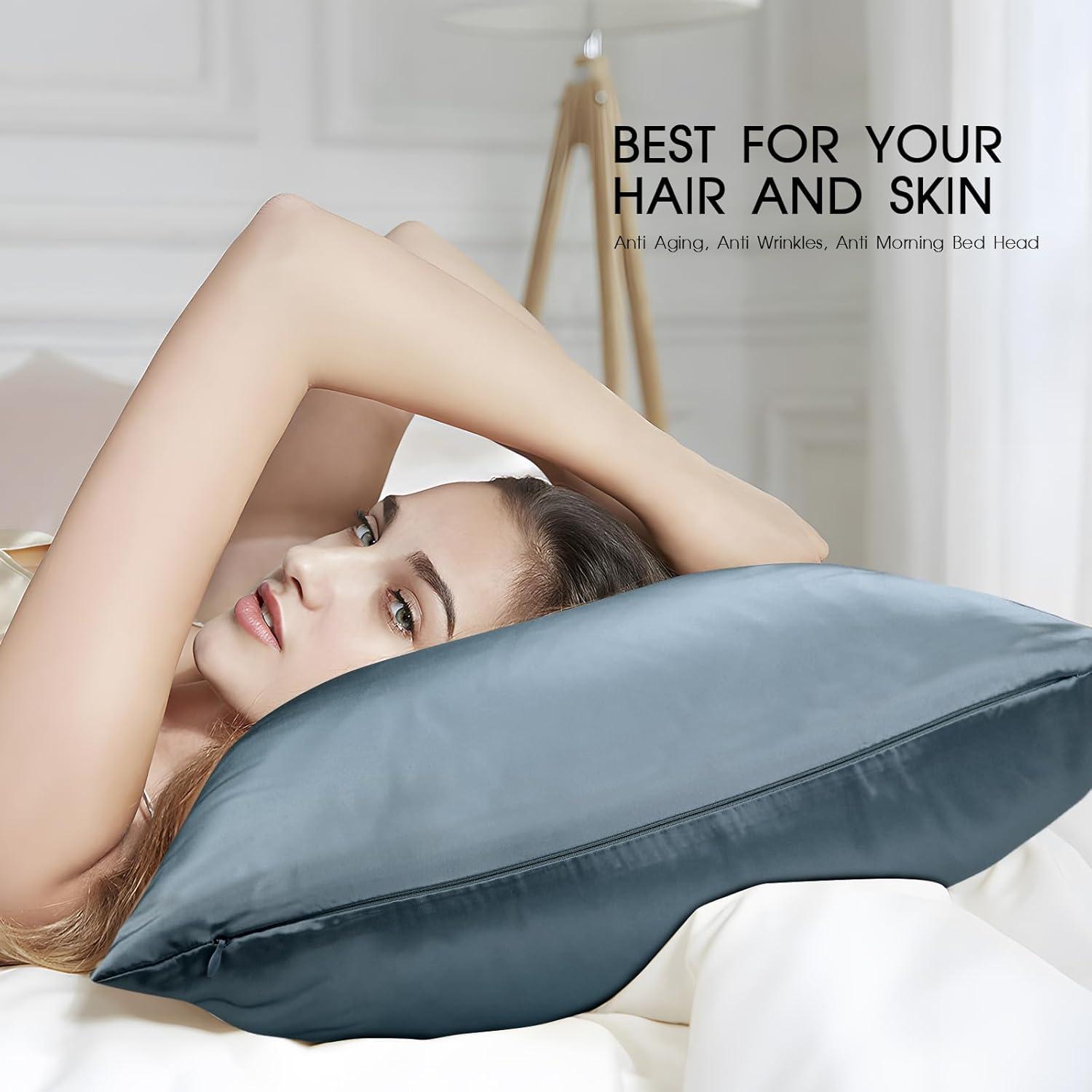 Funda de Almohada de Seda Morera SILKTALE Estándar 50.8x66 cm Azul