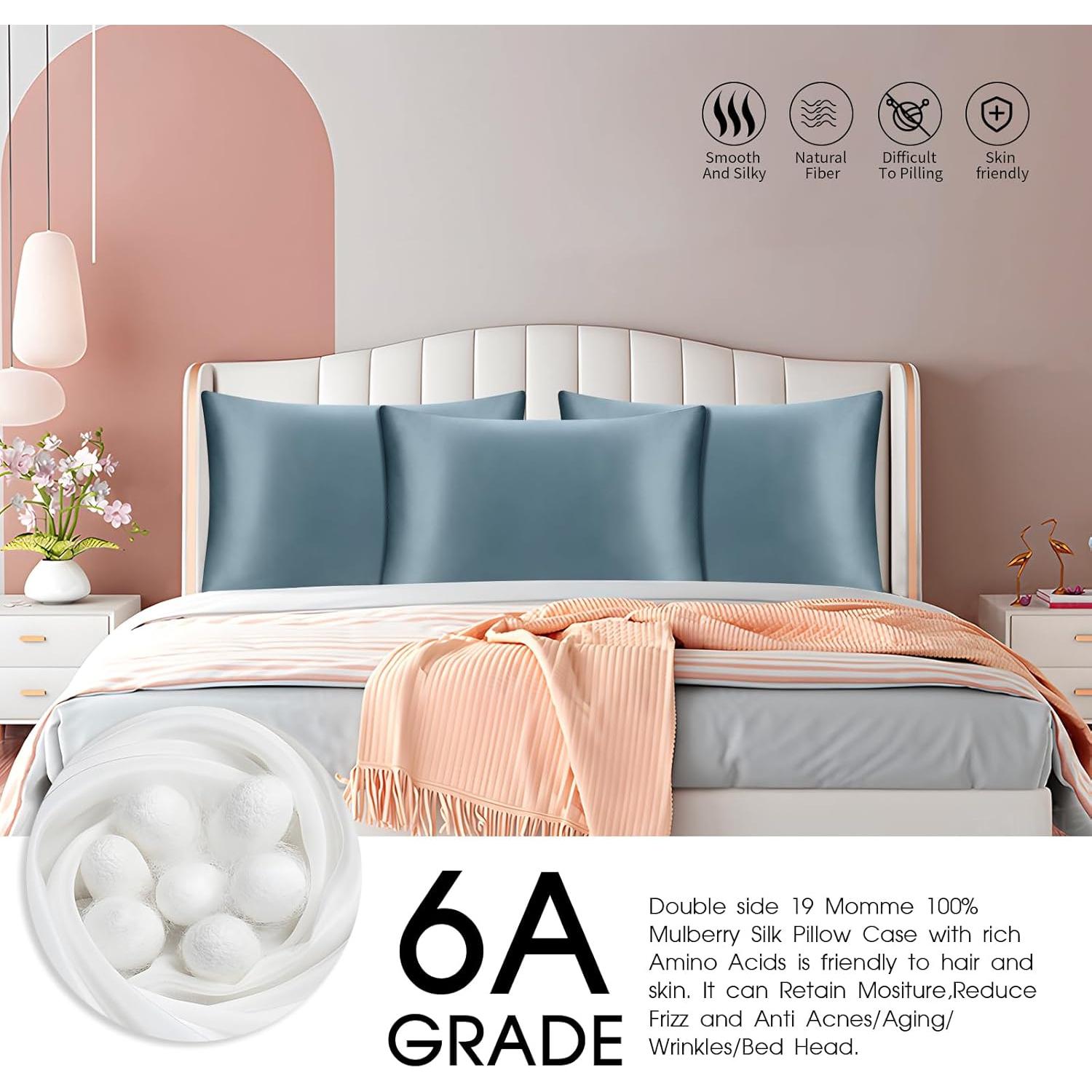 Funda de Almohada de Seda Morera SILKTALE Estándar 50.8x66 cm Azul